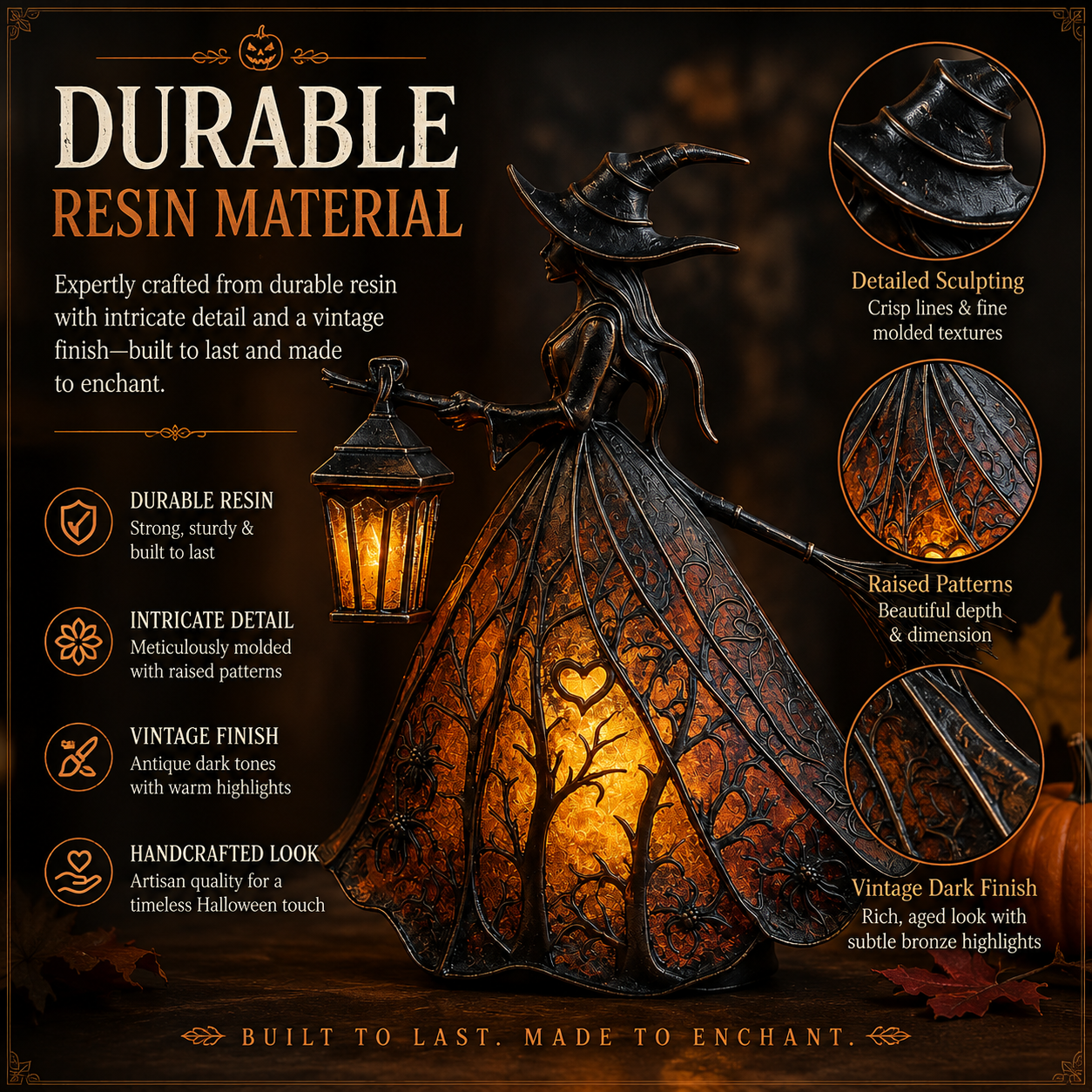 Vintage Lighted Witch Lantern Table Lamp