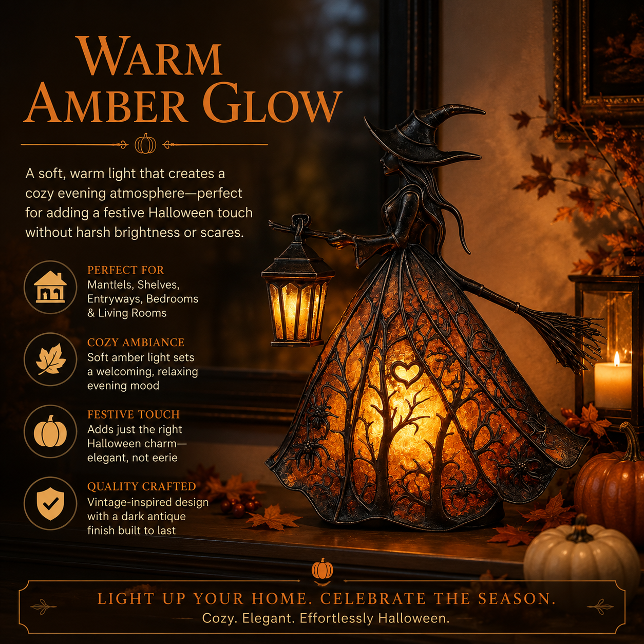 Vintage Lighted Witch Lantern Table Lamp