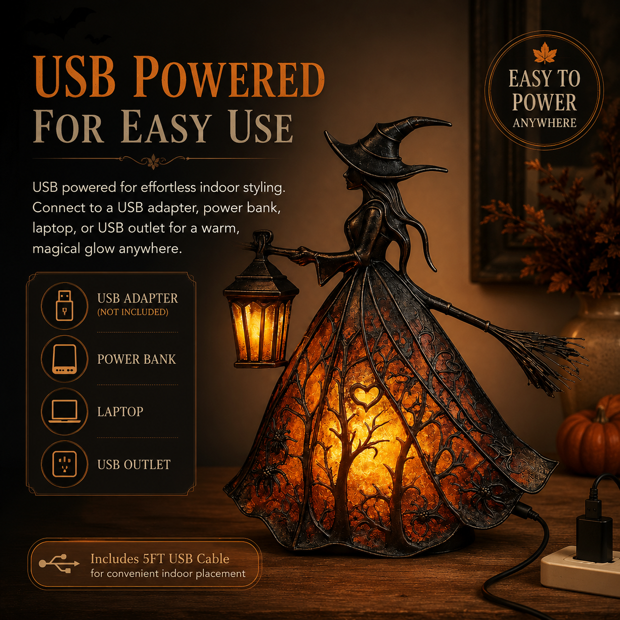 Vintage Lighted Witch Lantern Table Lamp