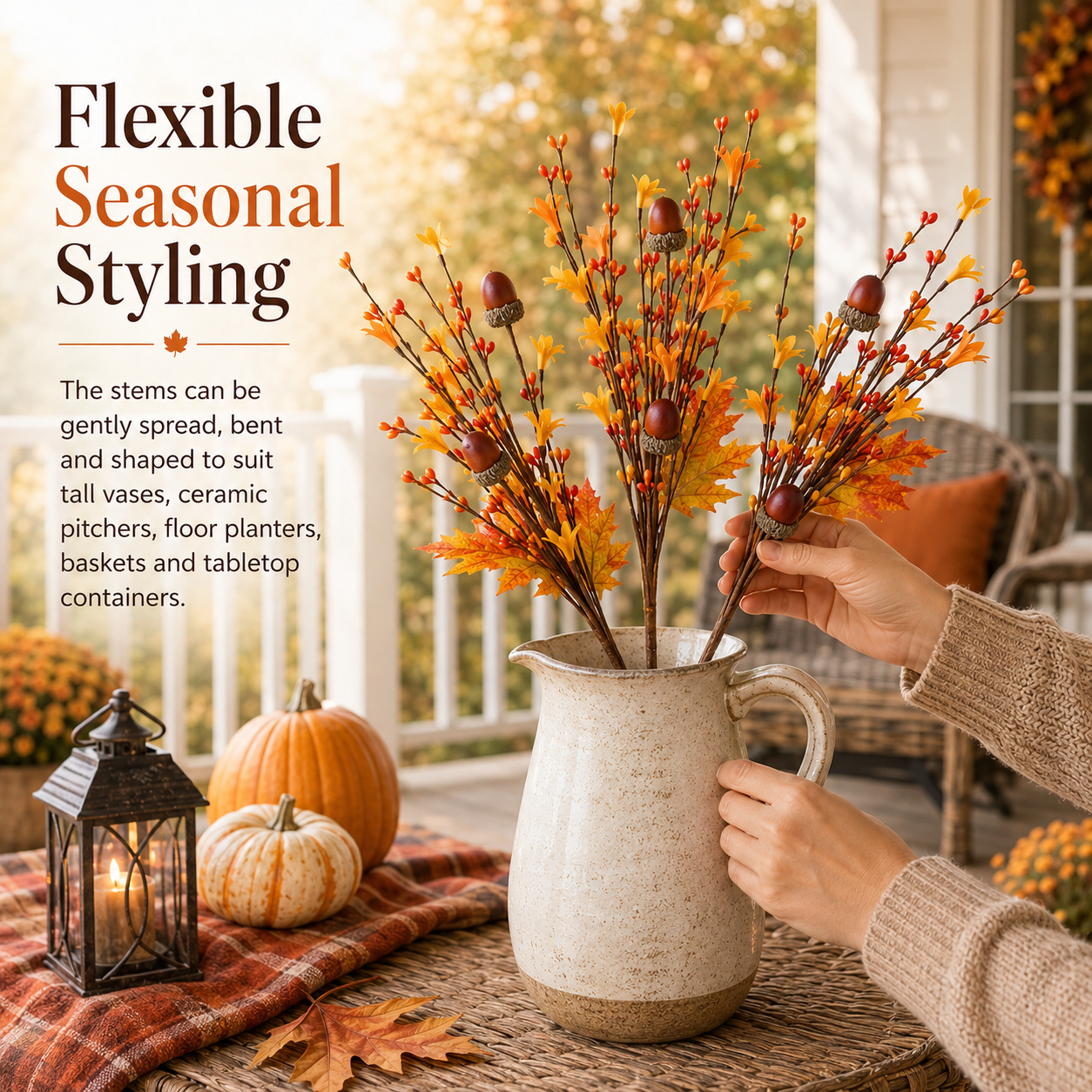 3-Piece Artificial Fall Acorn Floral Stem Set – 16.5-Inch Rustic Autumn Picks
