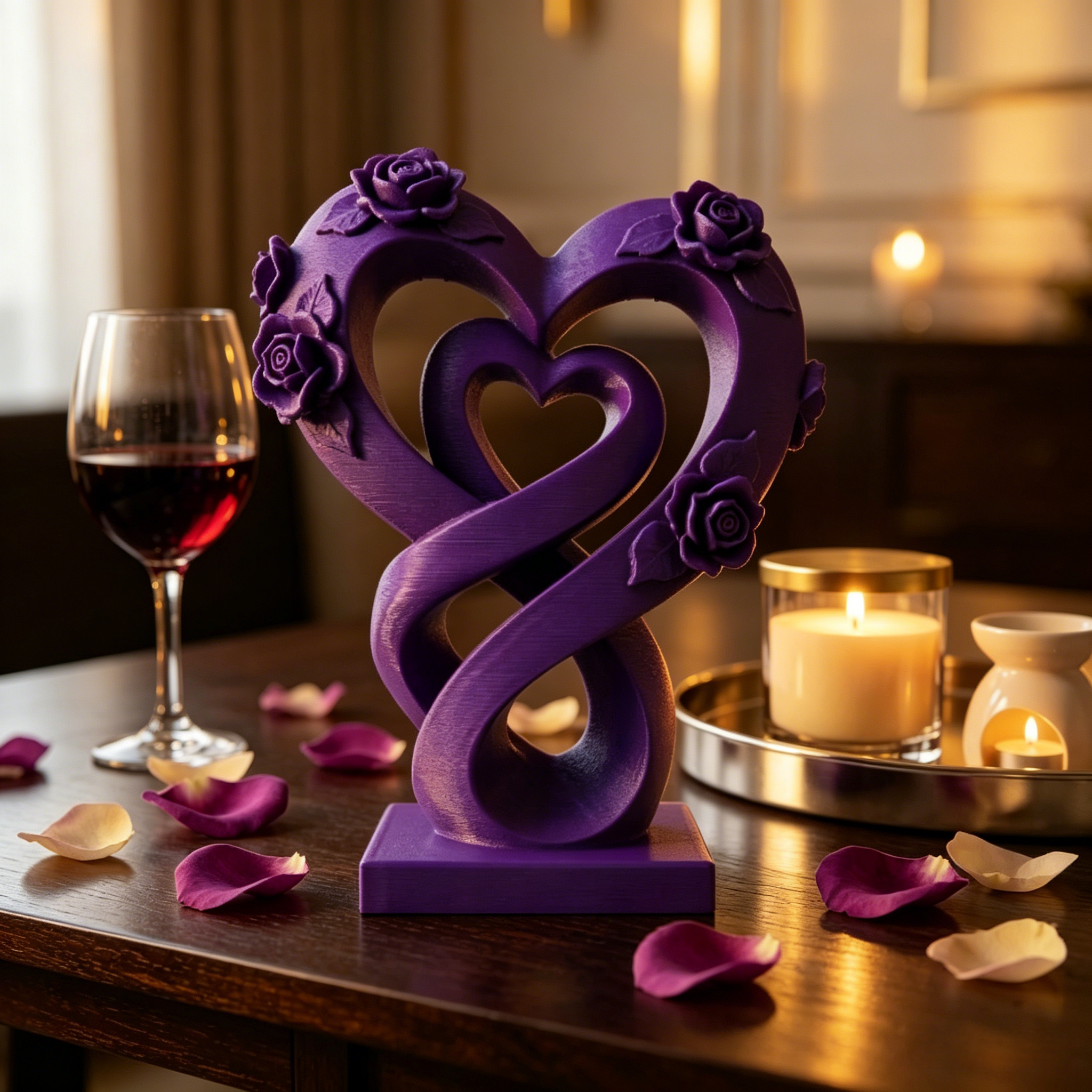 Eternal Love Double Heart Sculpture with Roses – Romantic Home Decor Accent