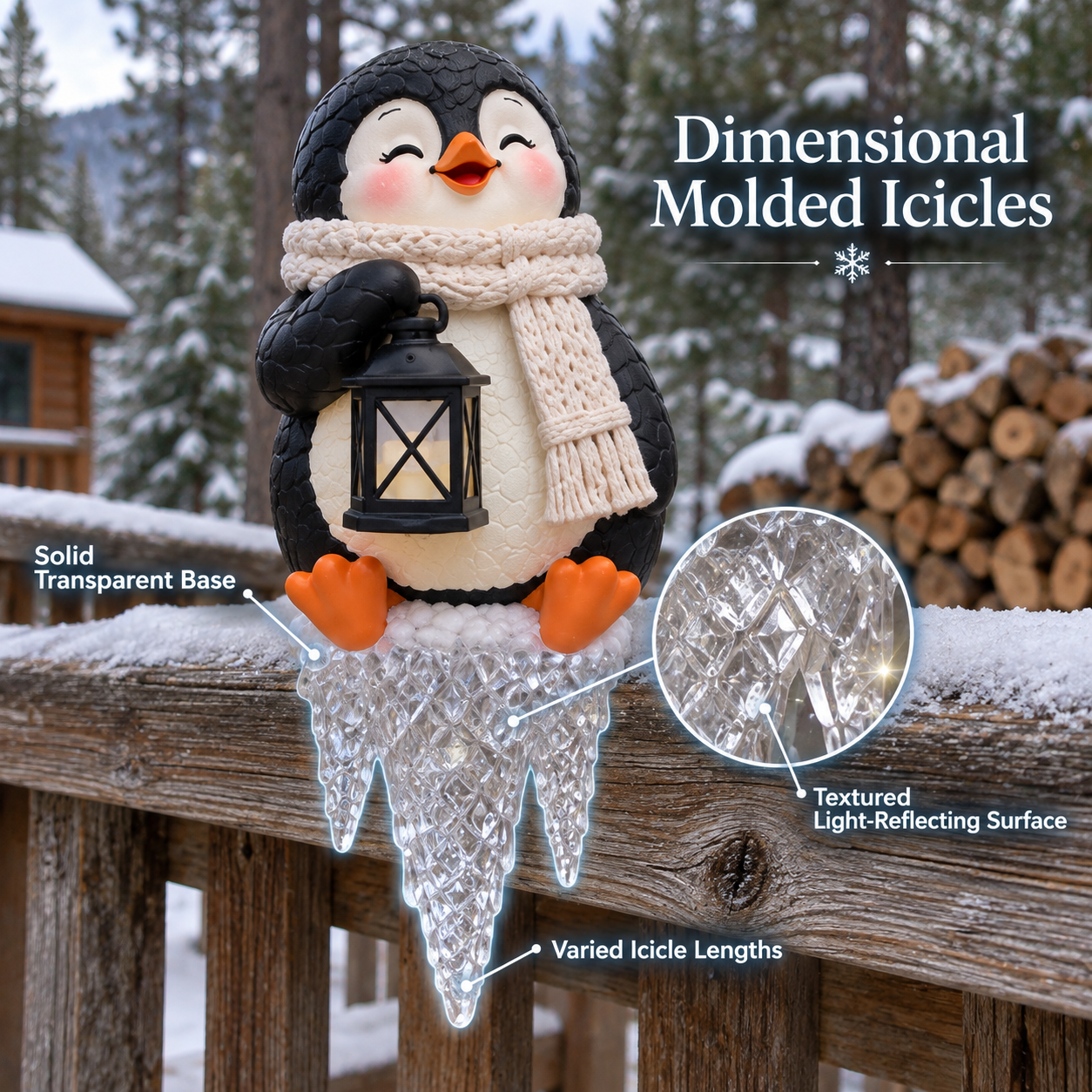 Lighted Penguin Icicle Window Ledge Set