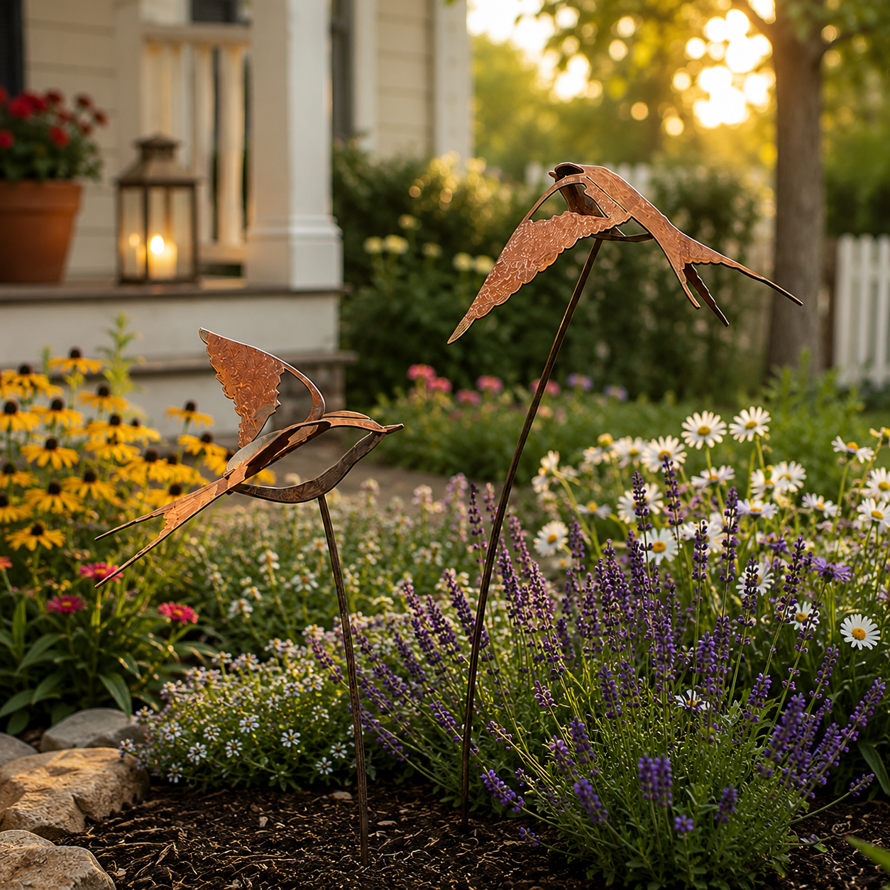 Rustic Metal Flying Bird Garden Stake