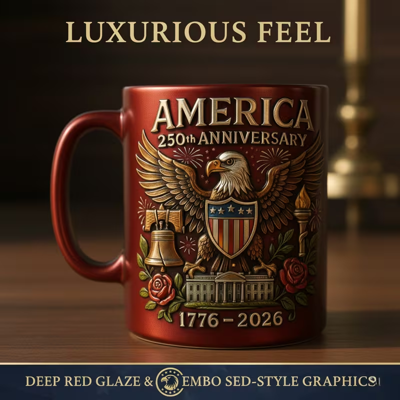 America 250th Anniversary Commemorative Ceramic Mug (1776–2026), 15 oz