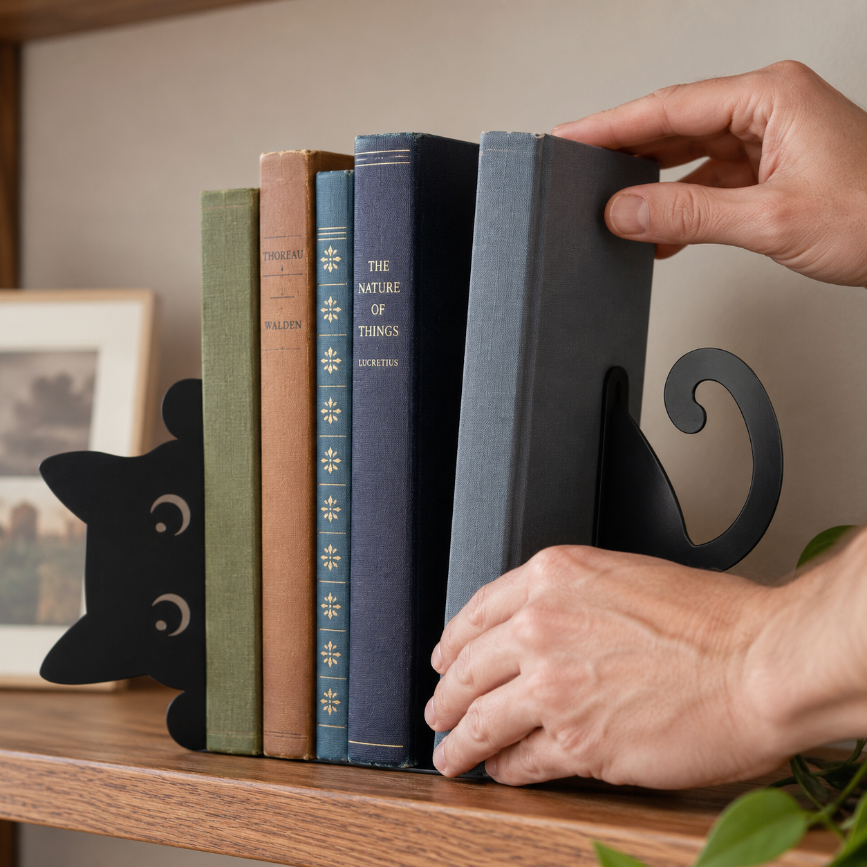 Black Cat Bookends, Set of 2 Metal Cat Book Stoppers