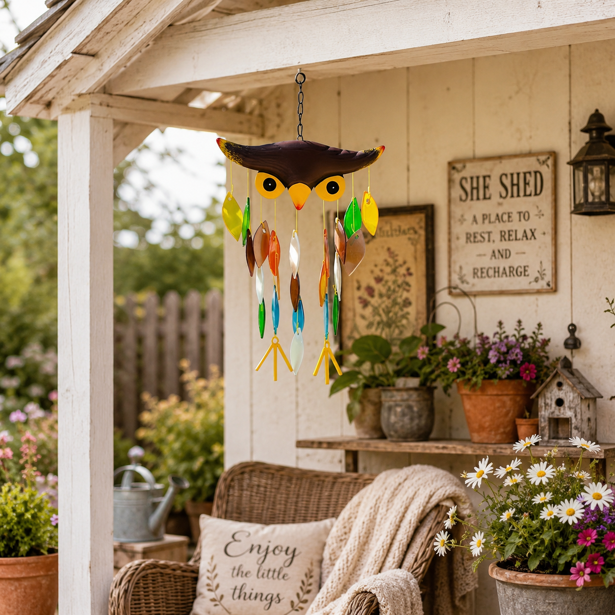 Colorful Owl Wind Chime Suncatcher