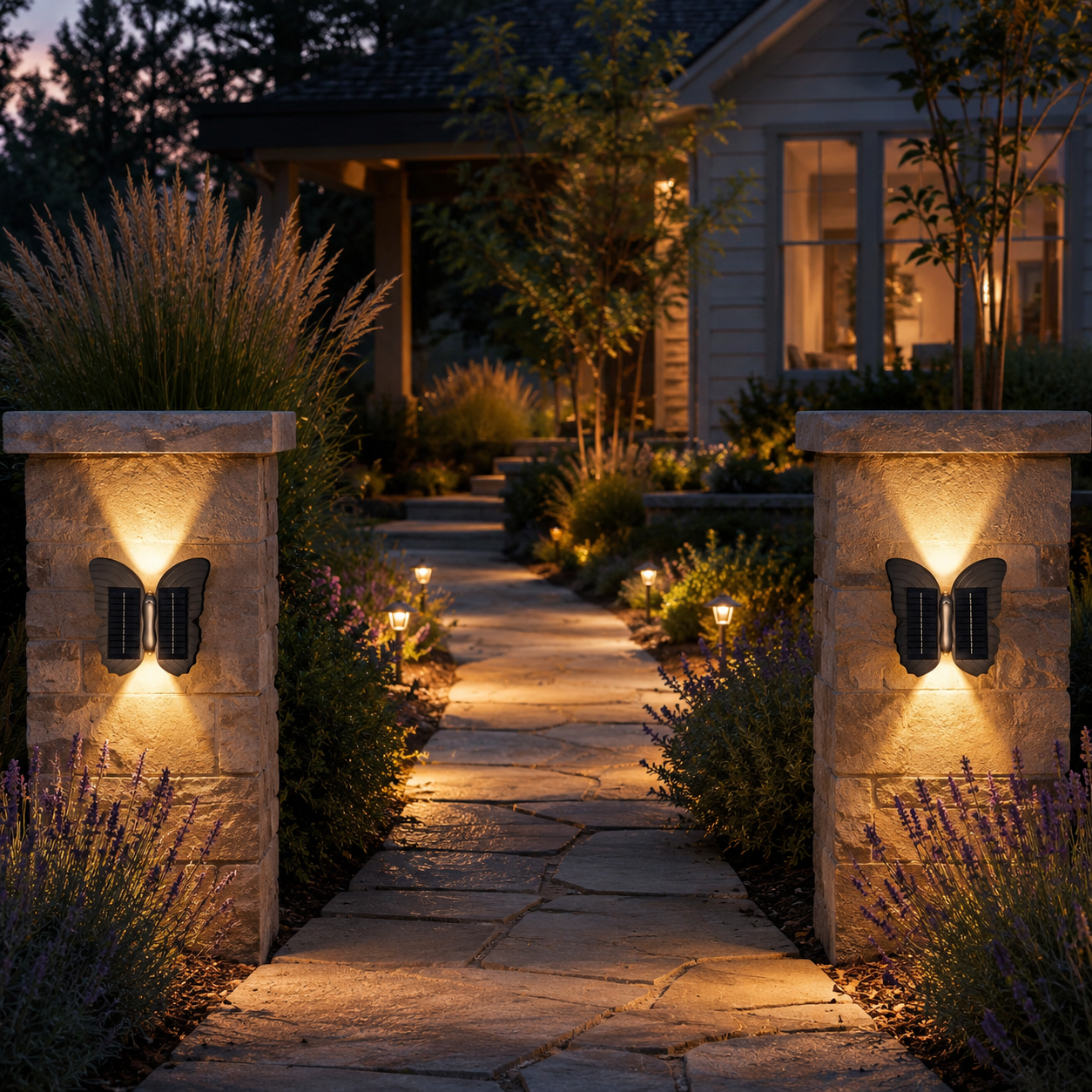 Butterfly Solar Wall Light Outdoor Waterproof Warm Glow Wall Lamp