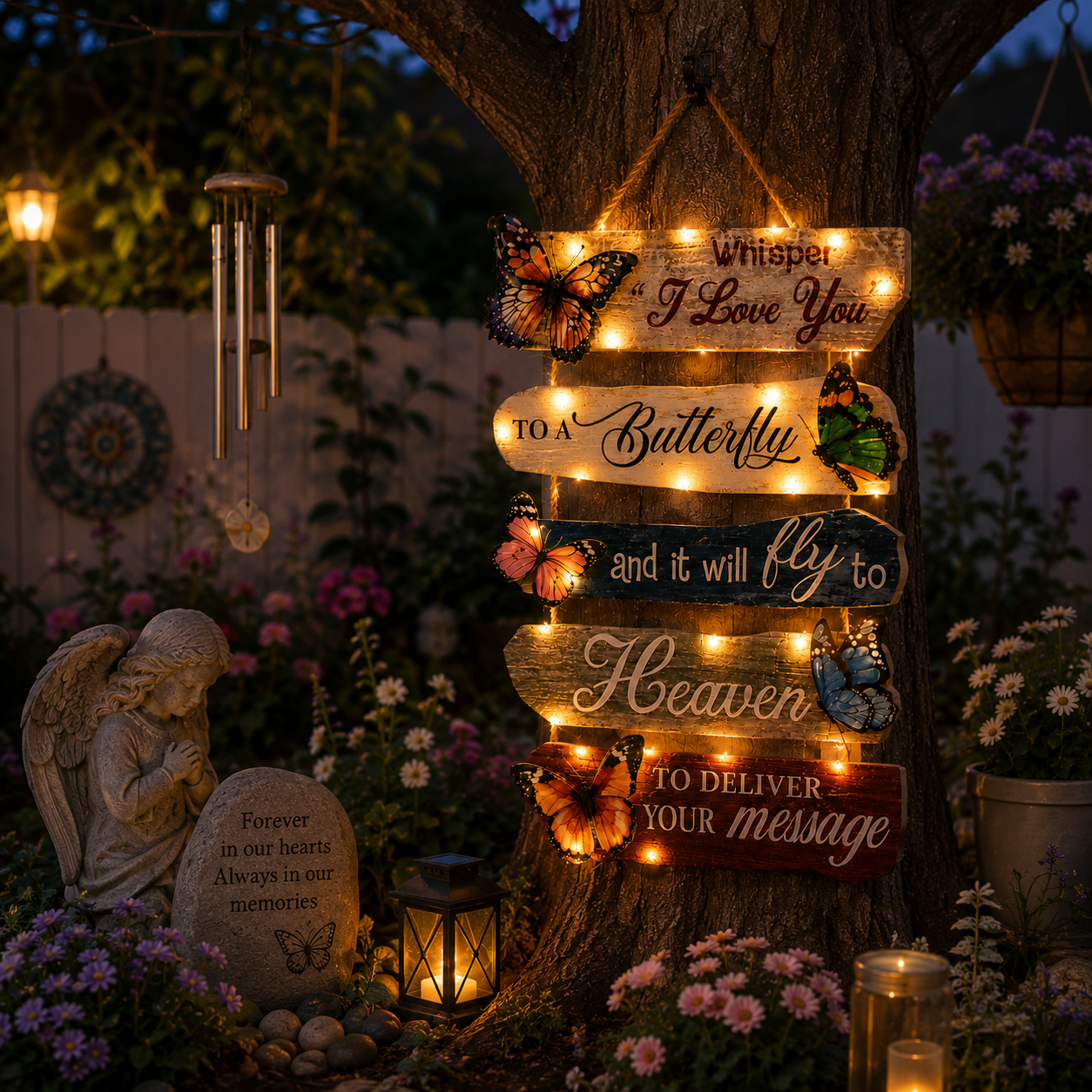 Lighted Butterfly Memorial Hanging Sign