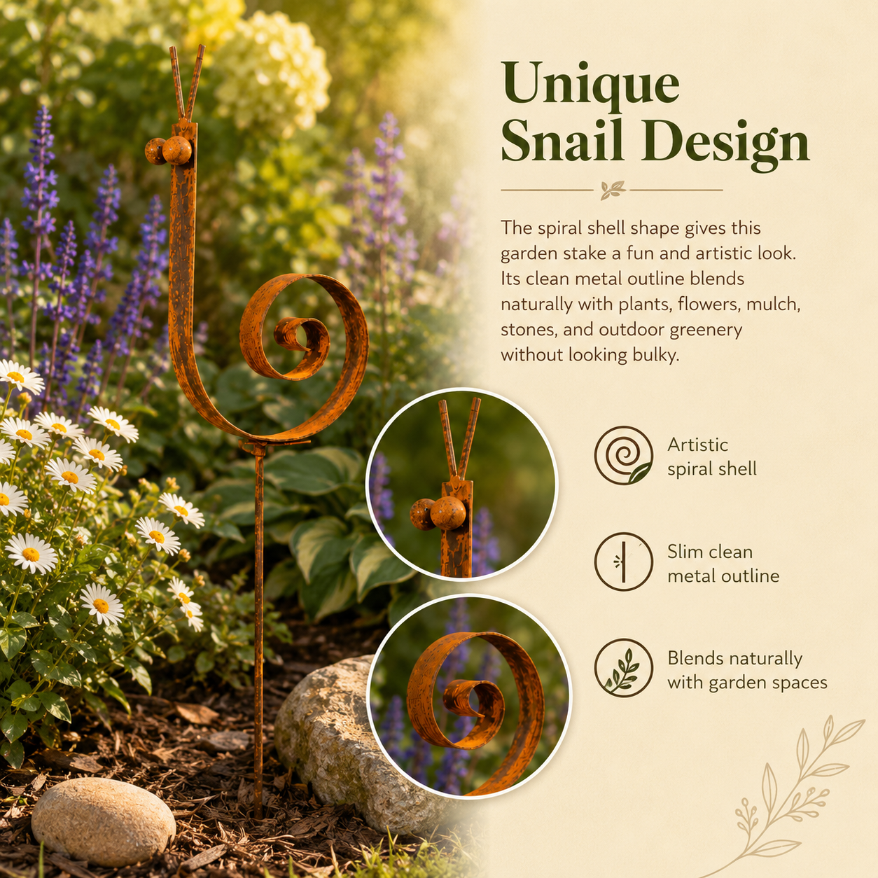 Rustic Metal Snail Garden Stake