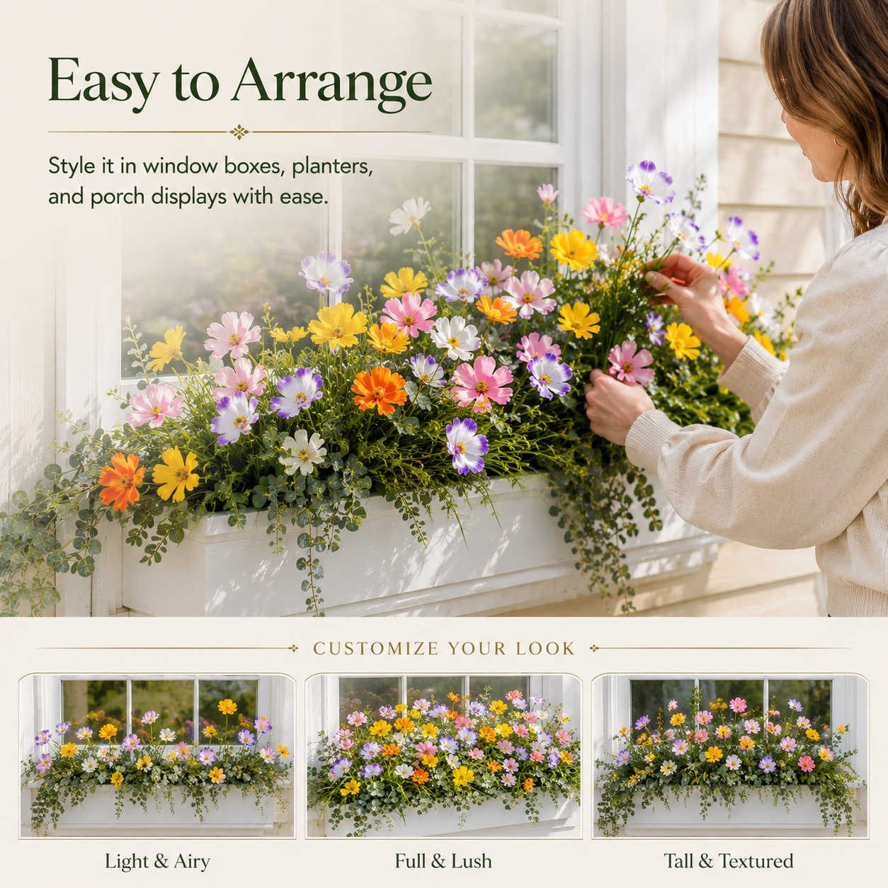 8-Piece Artificial Cosmos Flower Stem Set for Home, Garden & Patio Decor