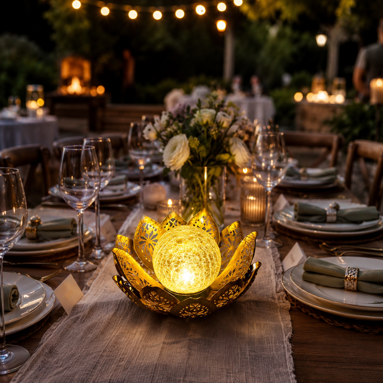 Solar Lotus Garden Light with Crackle Glass Globe
