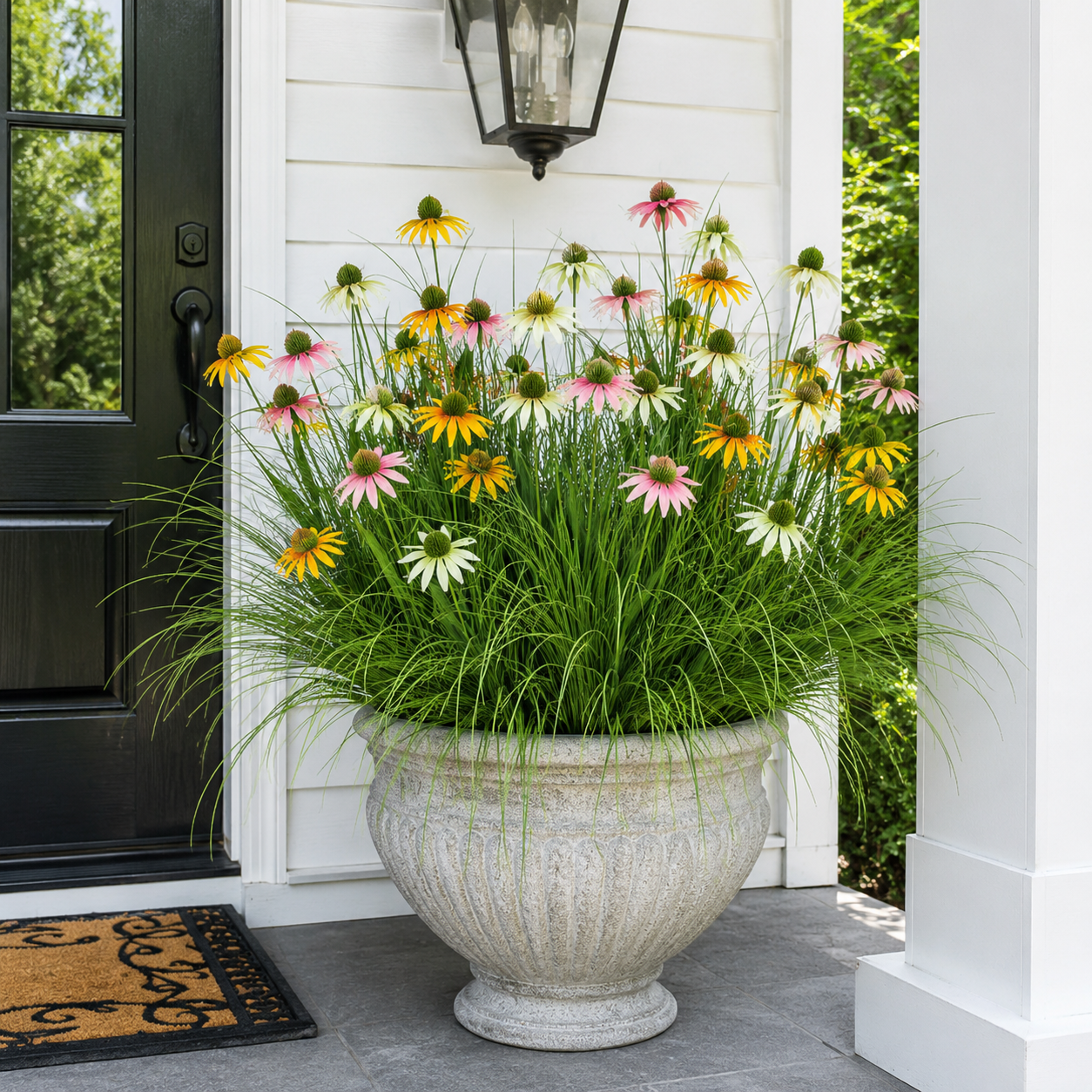 90cm Artificial Coneflower Grass Bush, 3-Head Faux Wildflower Stem