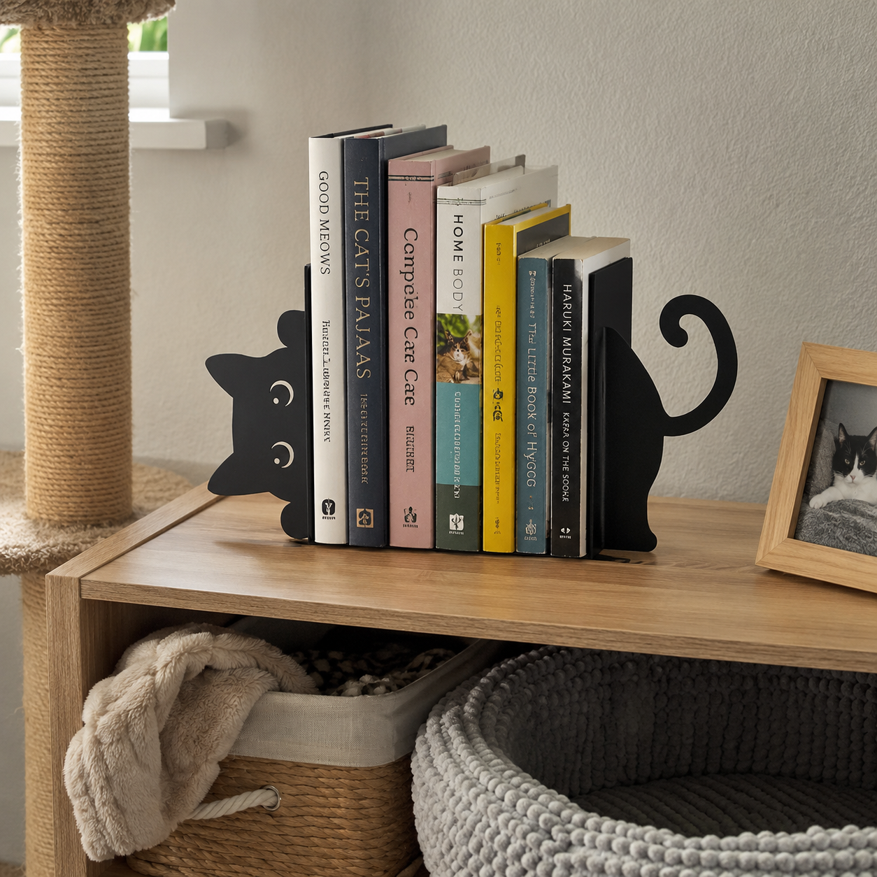 Black Cat Bookends, Set of 2 Metal Cat Book Stoppers