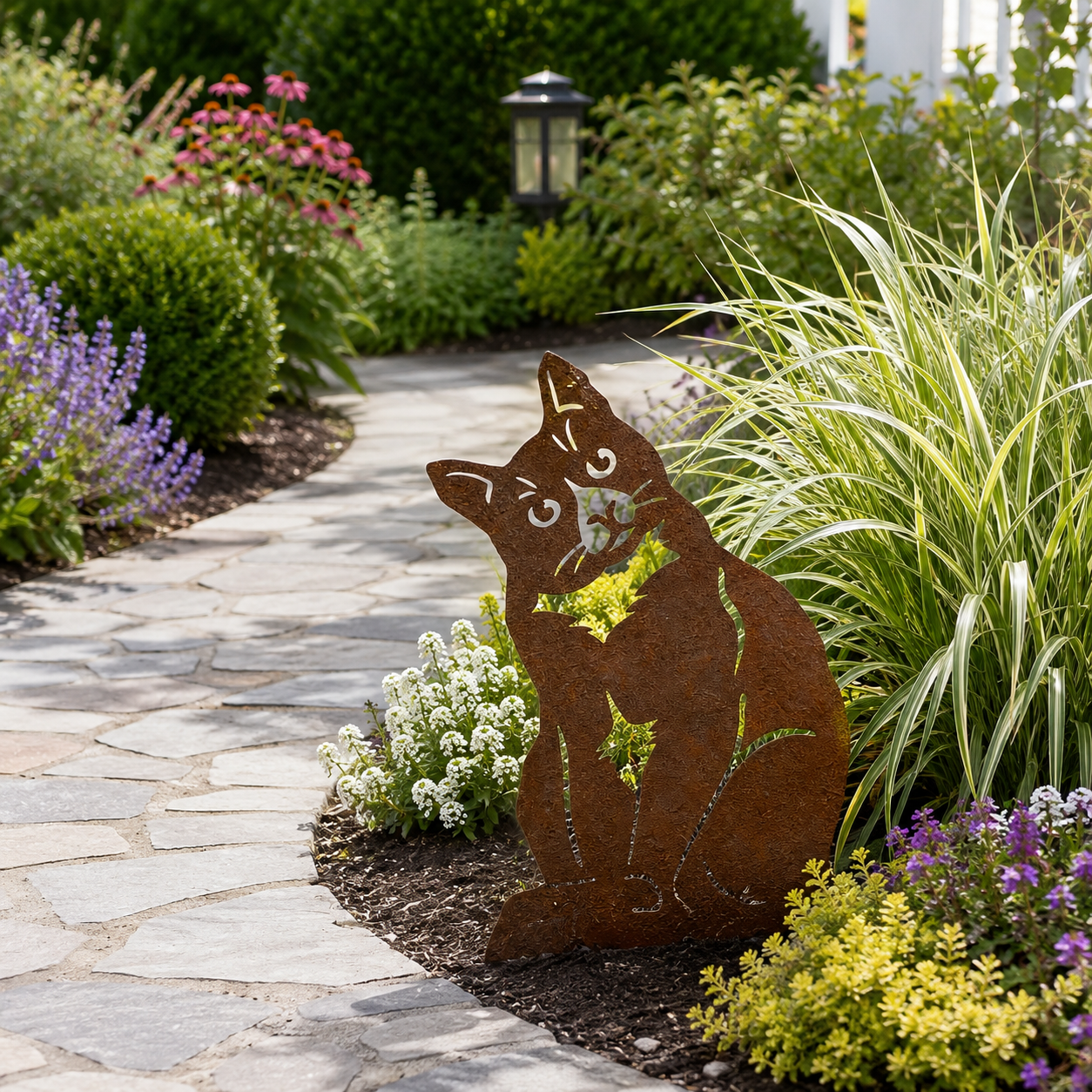 Rustic Metal Cat Garden Decor