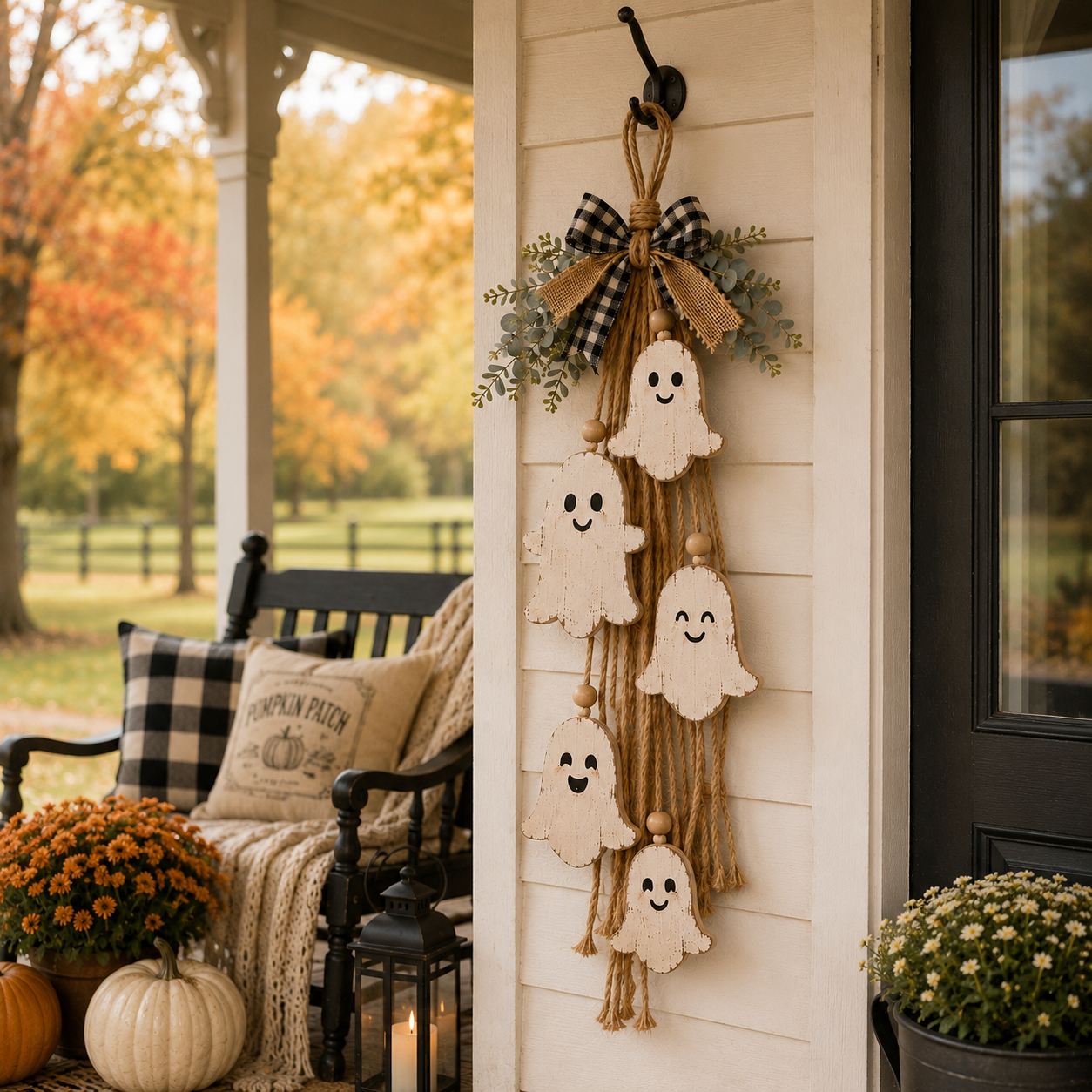 Rustic Ghost Hanging Decor – Farmhouse Halloween Wall & Door Decoration