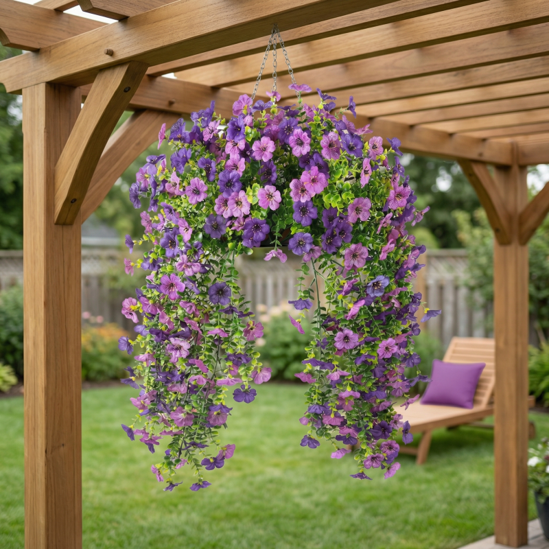 Artificial Hanging Flowers for Outdoor Planters, UV Resistant Faux Hanging Flowers for Porch, Balcony, Hanging Basket, Easter Spring Outdoor Decor, 4 Pack, 29.5 Inch