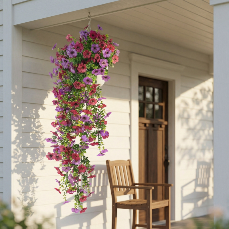 Artificial Hanging Flowers for Outdoor Planters, UV Resistant Faux Hanging Flowers for Porch, Balcony, Hanging Basket, Easter Spring Outdoor Decor, 4 Pack, 29.5 Inch