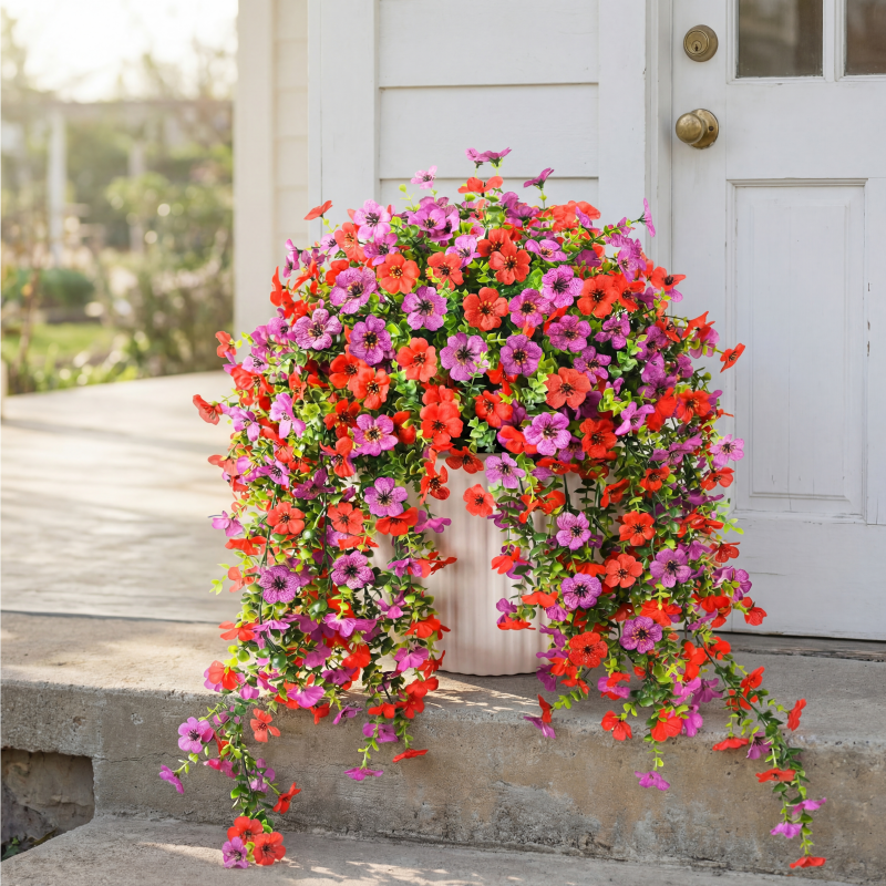 Artificial Hanging Flowers for Outdoor Planters, UV Resistant Faux Hanging Flowers for Porch, Balcony, Hanging Basket, Easter Spring Outdoor Decor, 4 Pack, 29.5 Inch