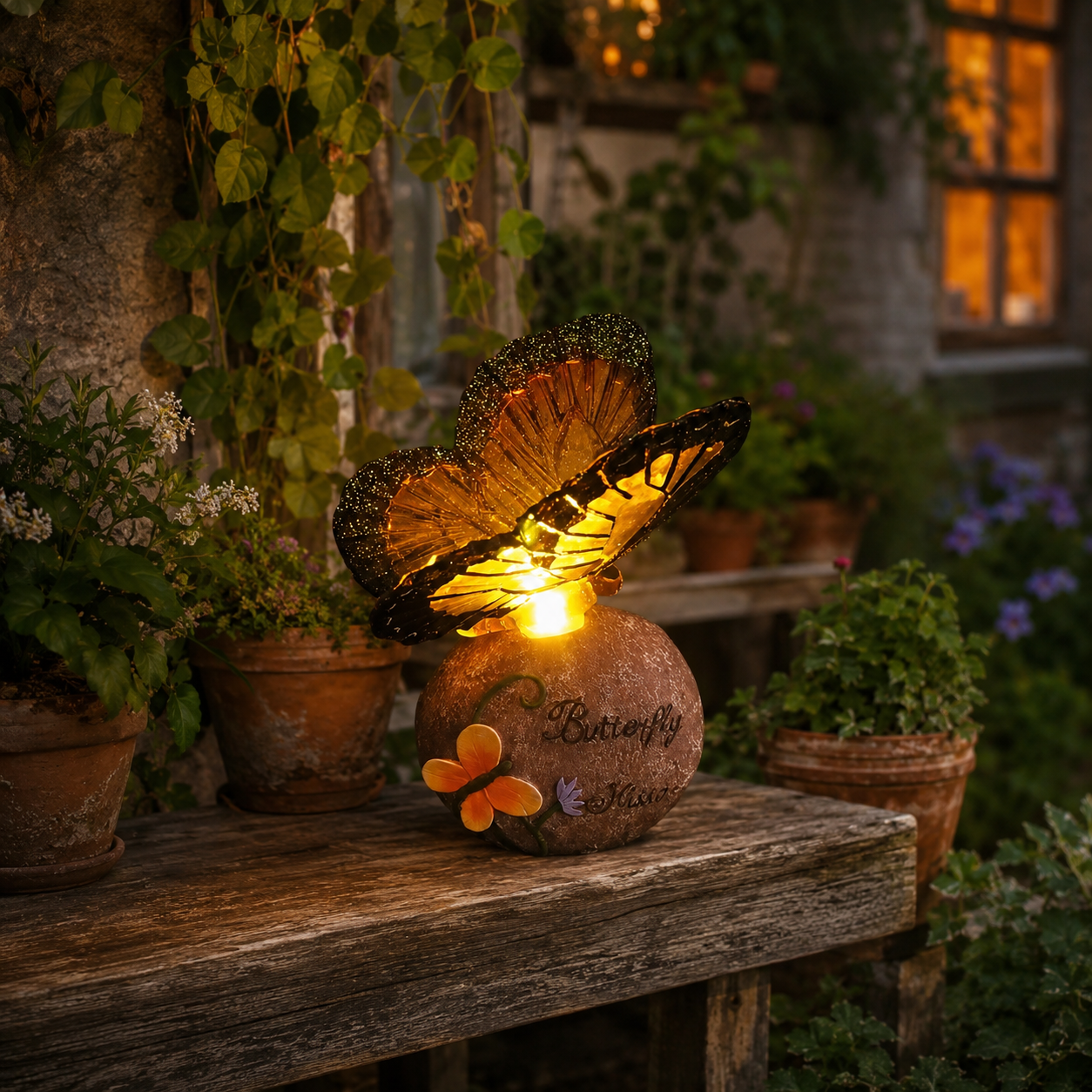 Butterfly Kisses Light-Up Garden Decor – Warm Glowing Butterfly Stone Accent