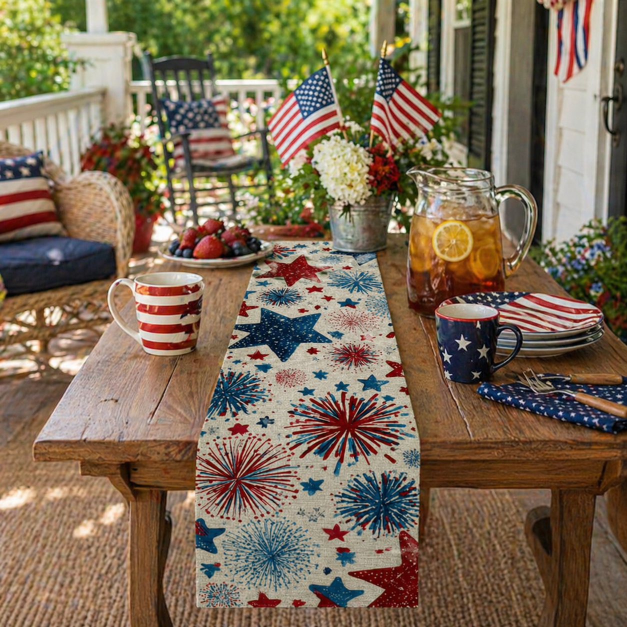 Patriotic Fireworks Table Runner – 4th of July Independence Day Table Decor