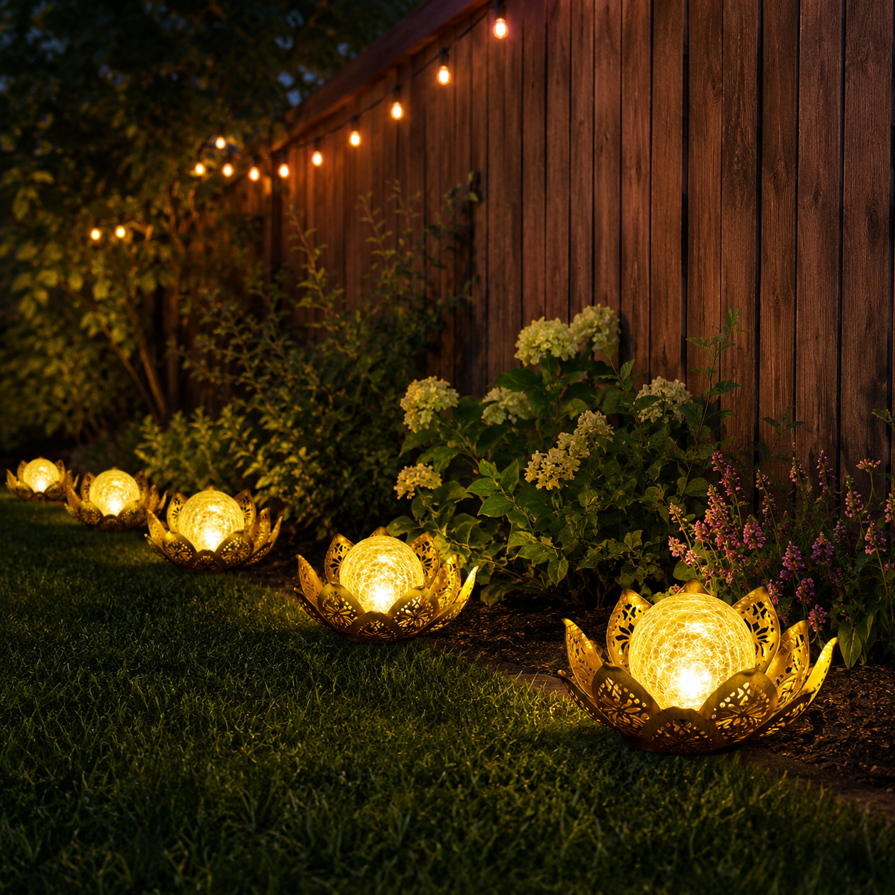 Solar Lotus Garden Light with Crackle Glass Globe