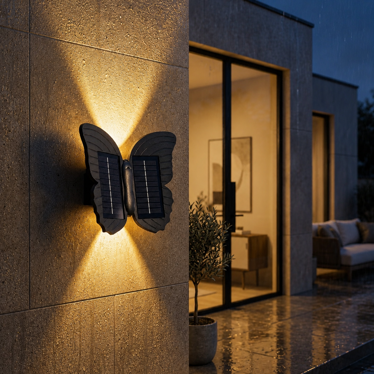 Butterfly Solar Wall Light Outdoor Waterproof Warm Glow Wall Lamp