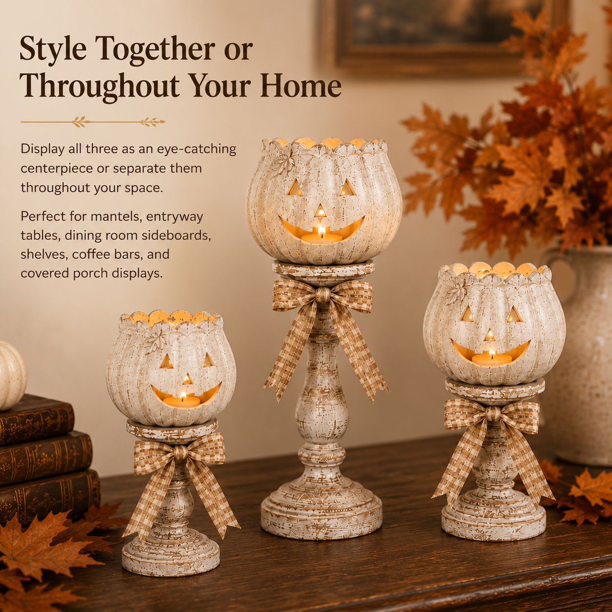 Harvest Glow White Pumpkin Tealight Holders – Set of 3