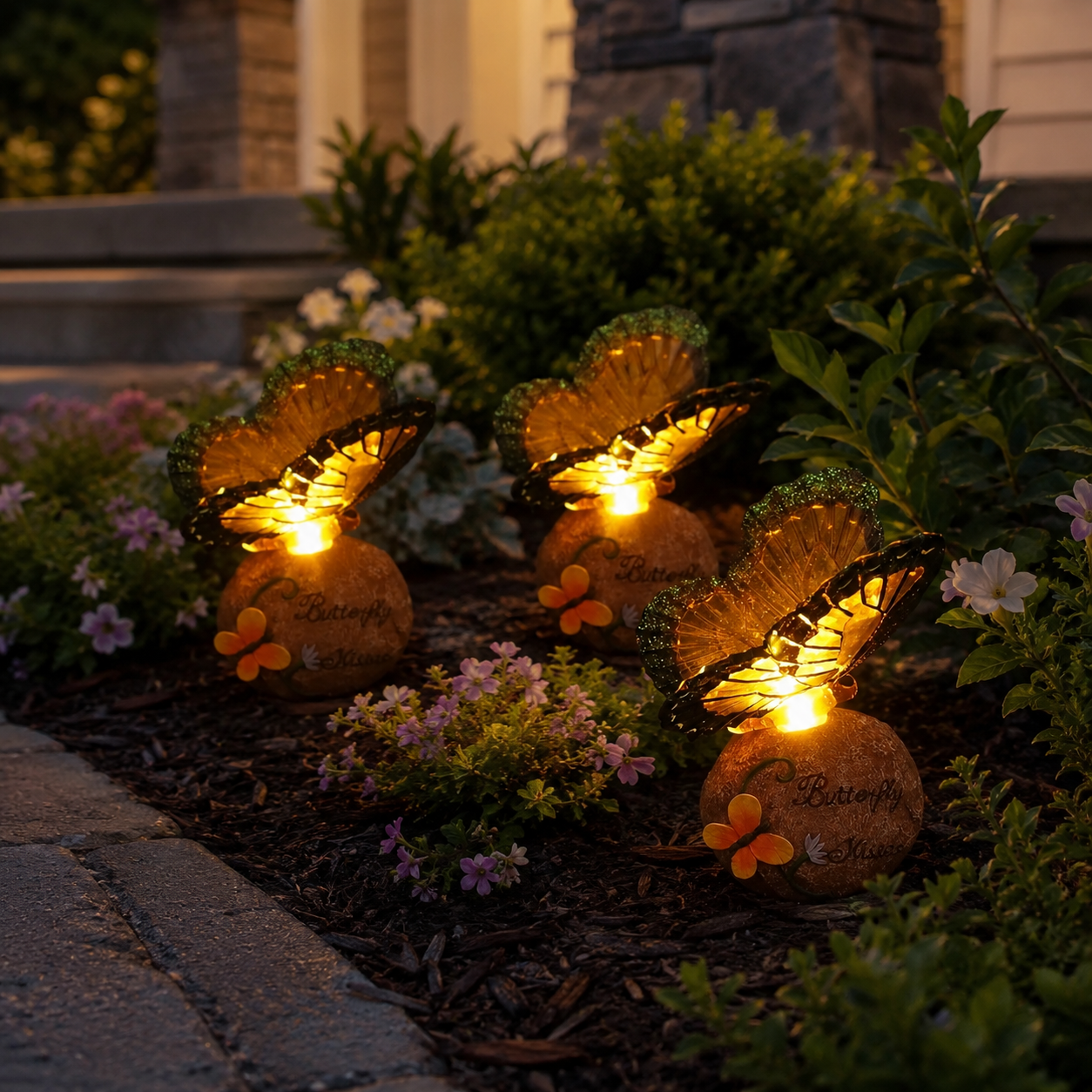 Butterfly Kisses Light-Up Garden Decor – Warm Glowing Butterfly Stone Accent