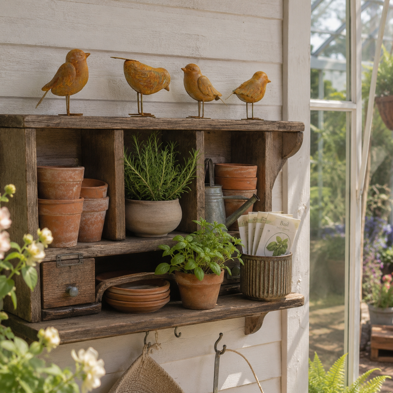 Rustic Metal Bird Garden Decor Set