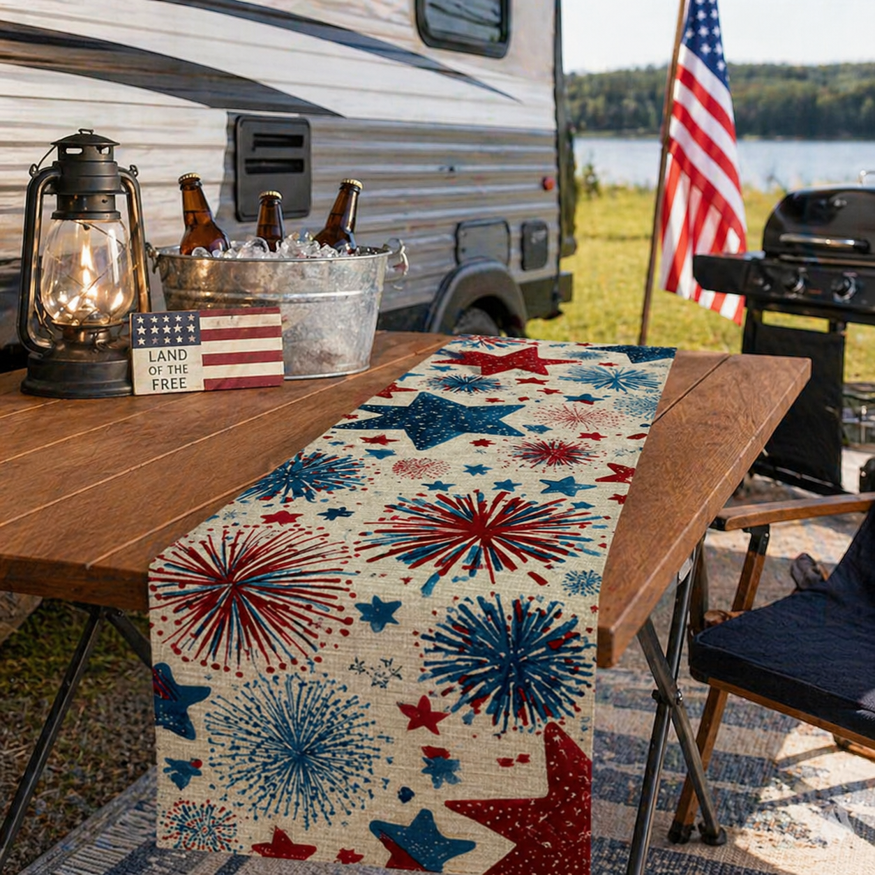 Patriotic Fireworks Table Runner – 4th of July Independence Day Table Decor