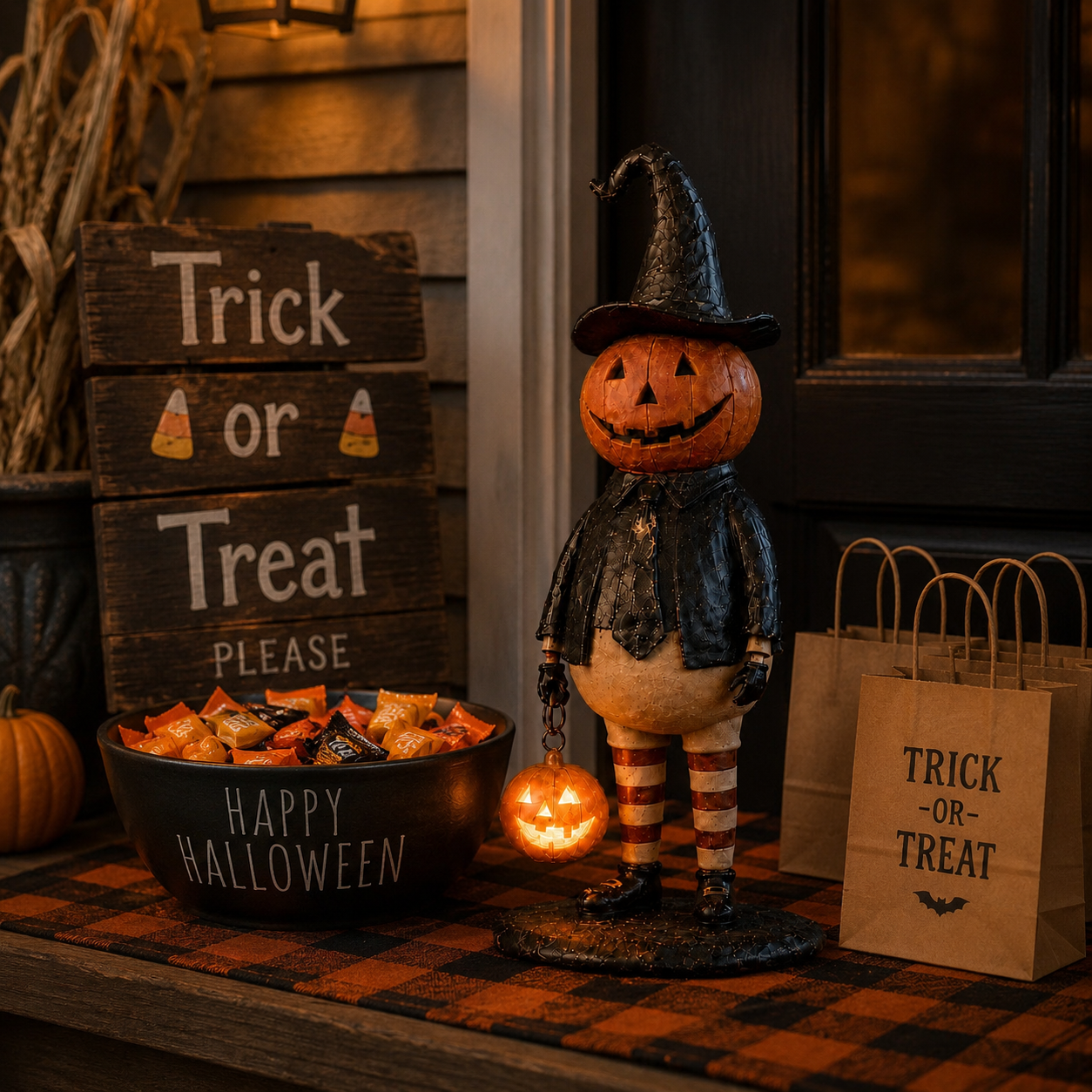 Vintage Lighted Pumpkin Witch Figurine