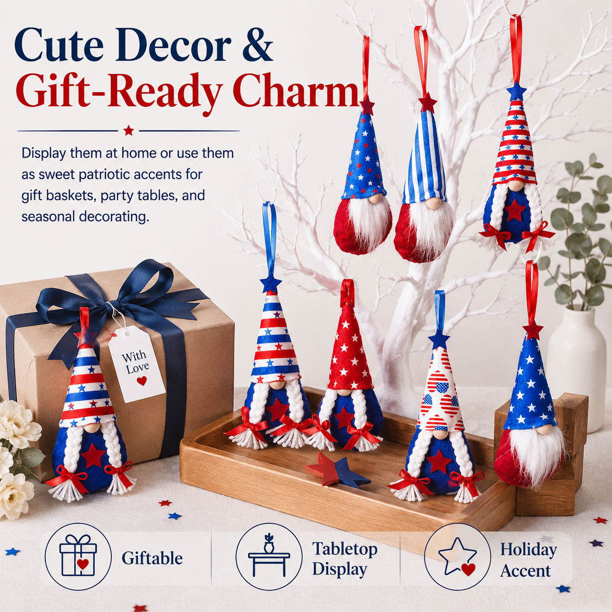 8-Piece Patriotic Gnome Hanging Ornaments Set