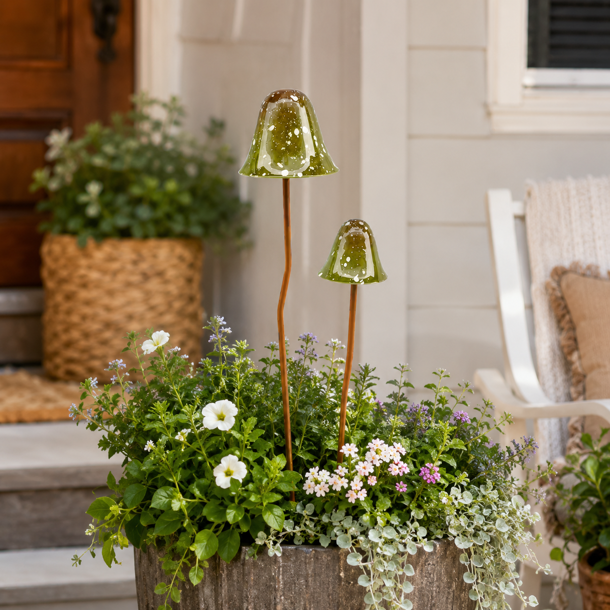2-Piece Speckled Mushroom Garden Stakes