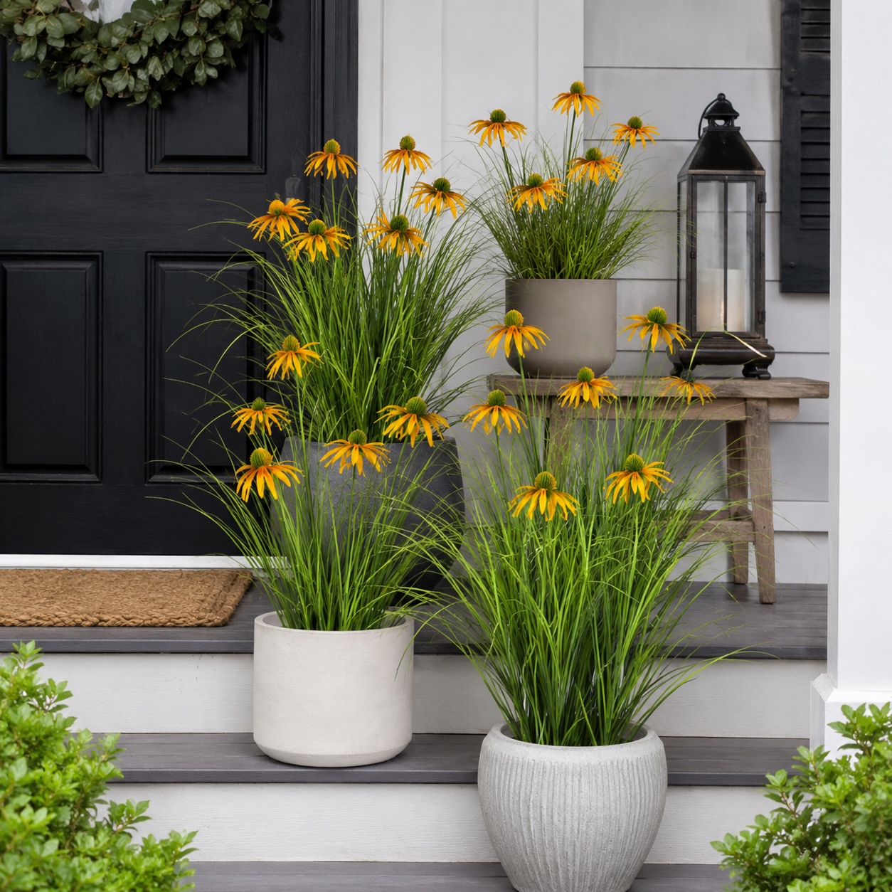 90cm Artificial Coneflower Grass Bush, 3-Head Faux Wildflower Stem