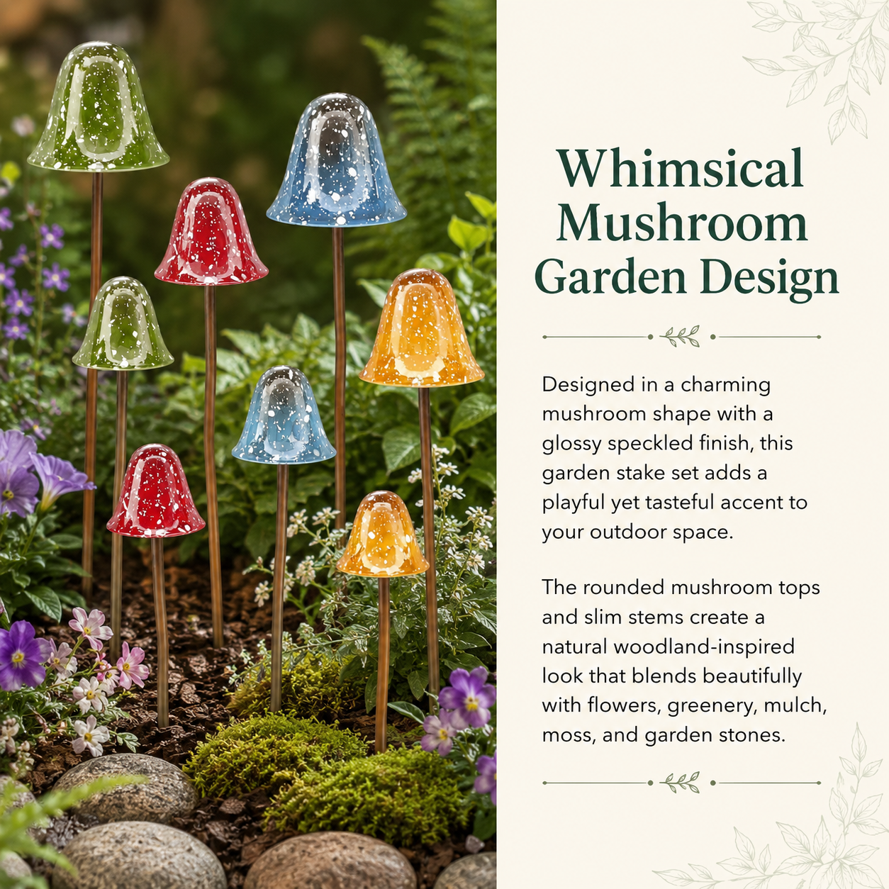 2-Piece Speckled Mushroom Garden Stakes