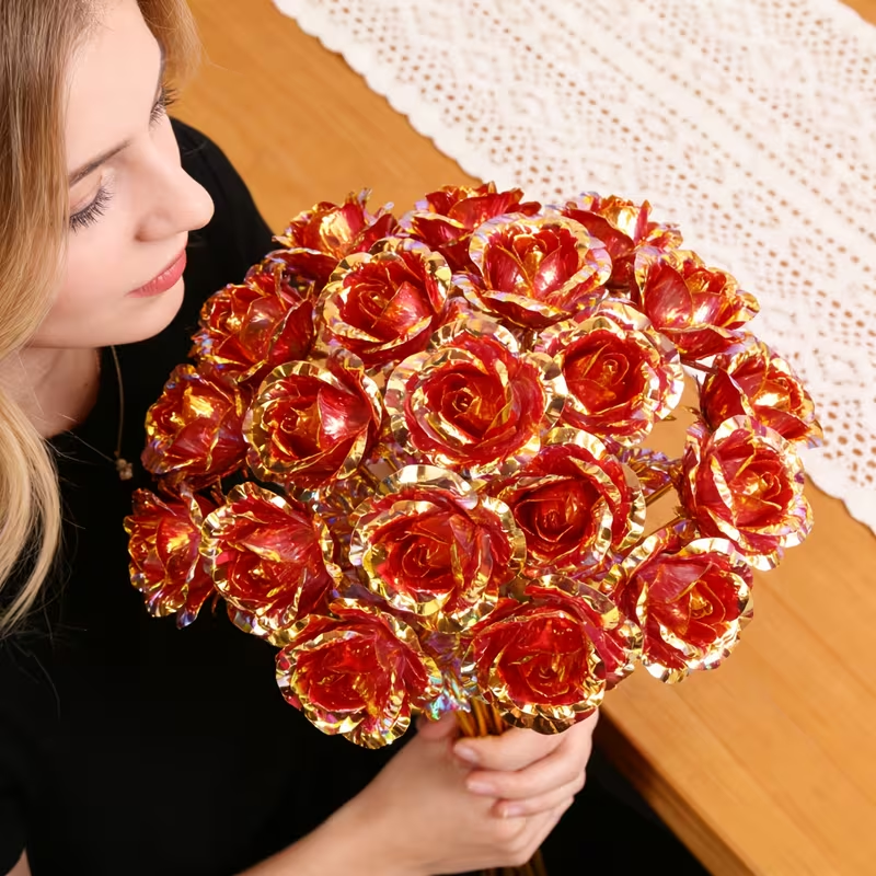 10 Stems Valentine's Day Metallic Shimmer Rose Bouquet