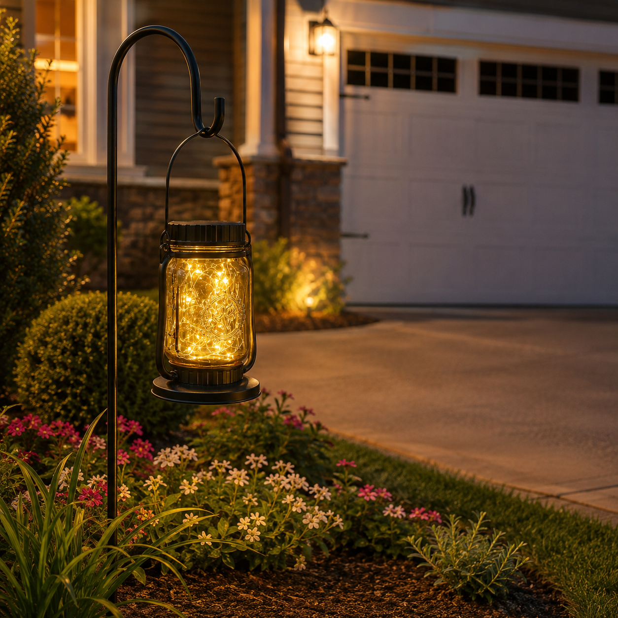 Solar Mason Jar Garden Lantern with Ground Stake – Warm White Outdoor Decorative Light