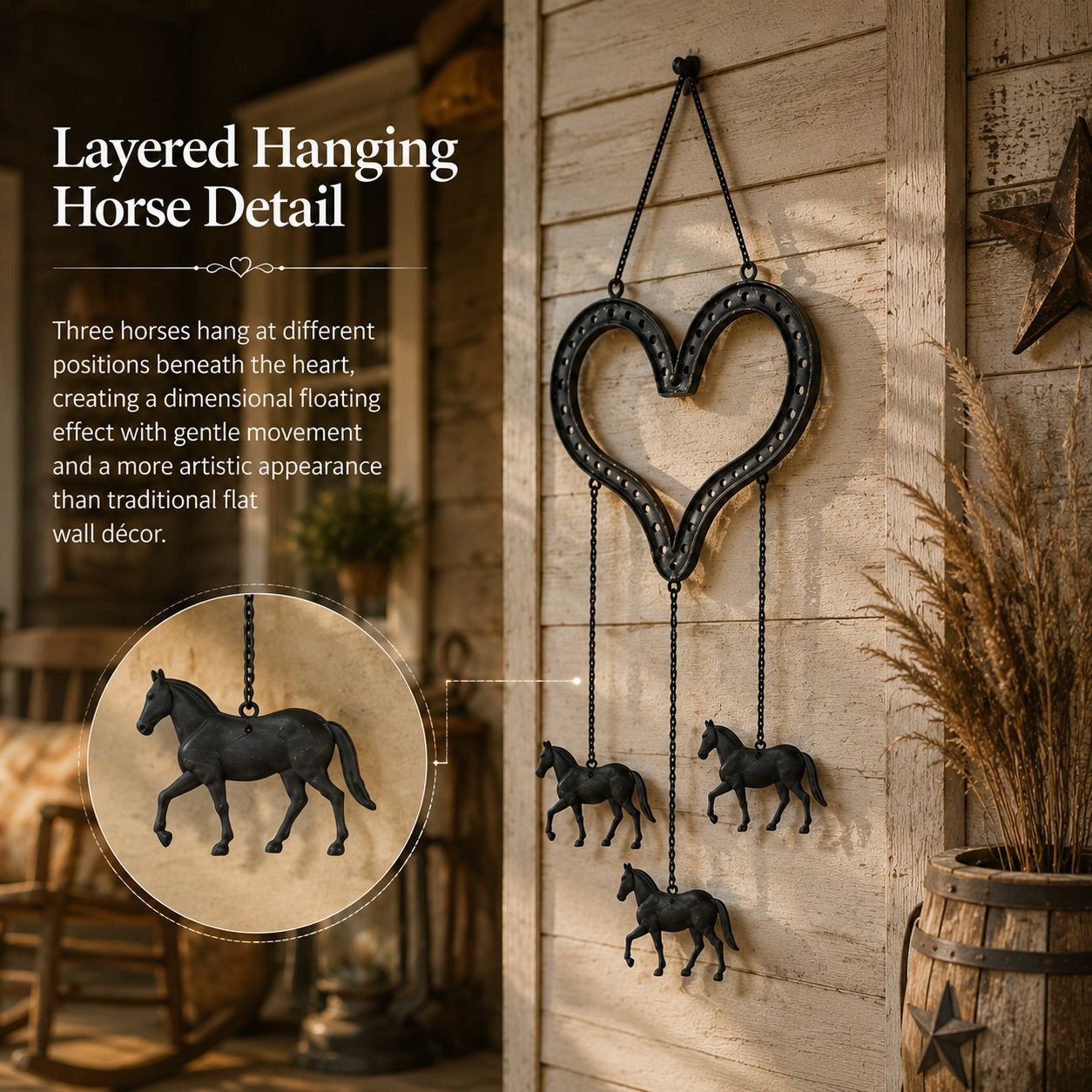 Rustic Heart Horse Hanging Decor