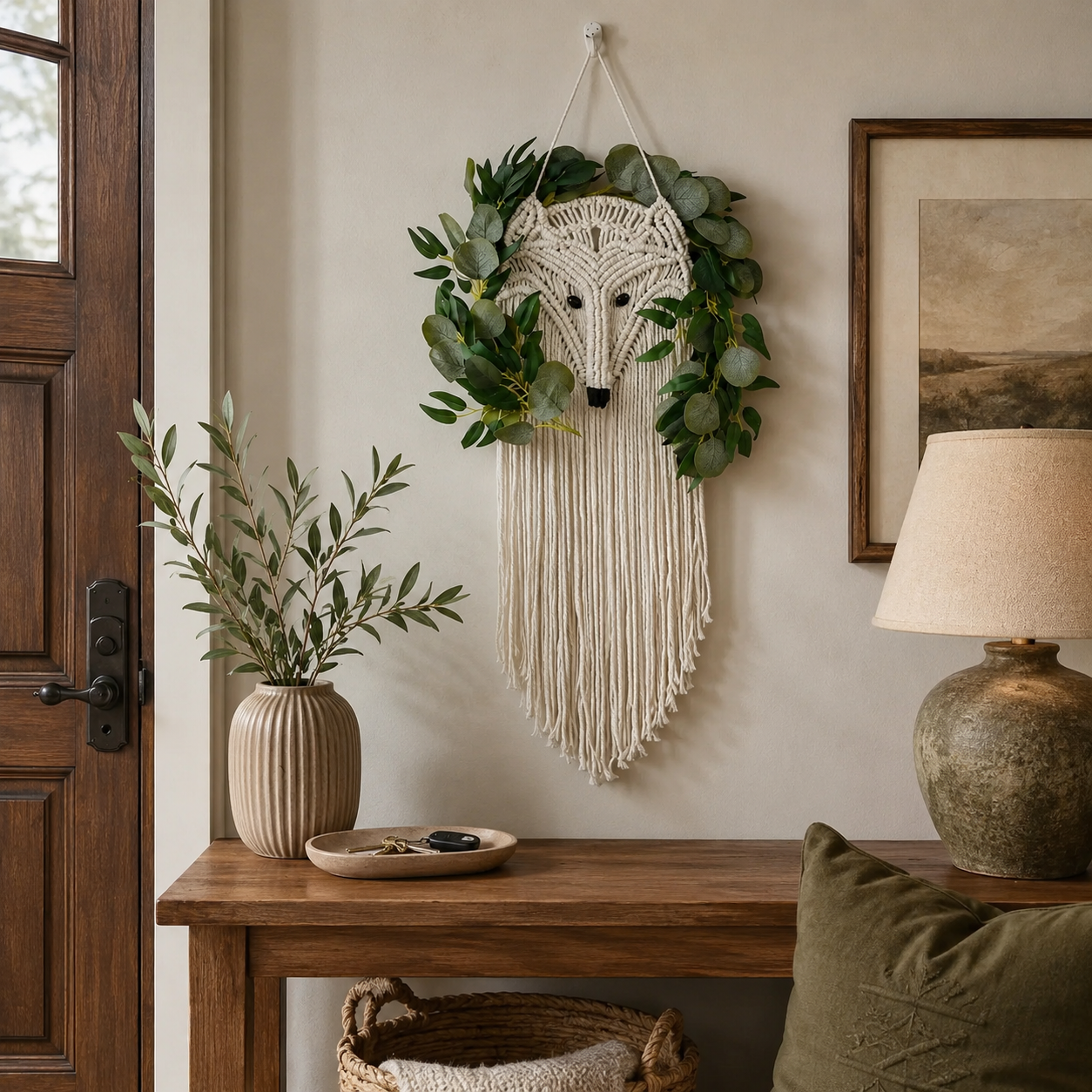 Woodland Fox Macramé Wall Hanging with Greenery