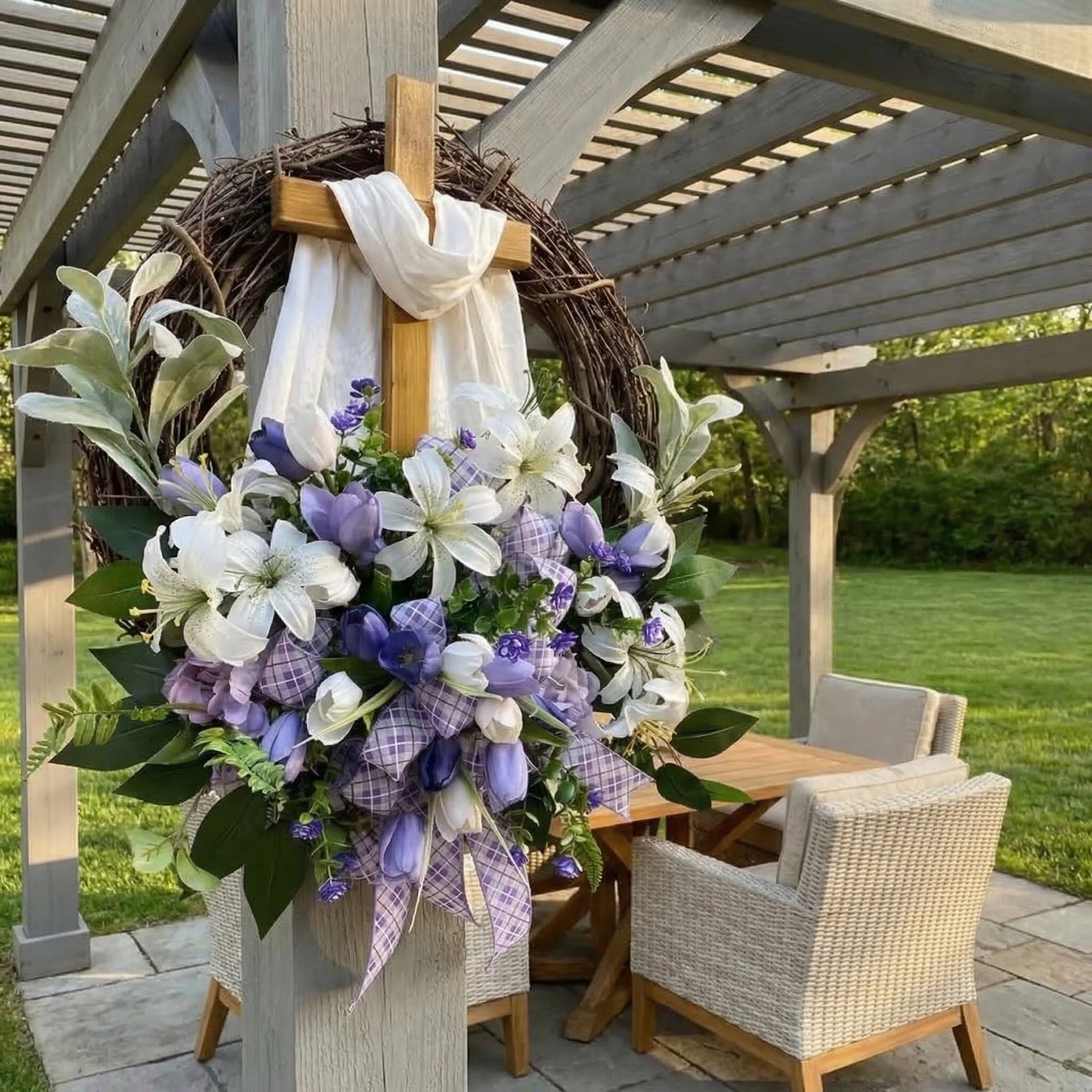 Easter Cross Floral Front Door Wreath