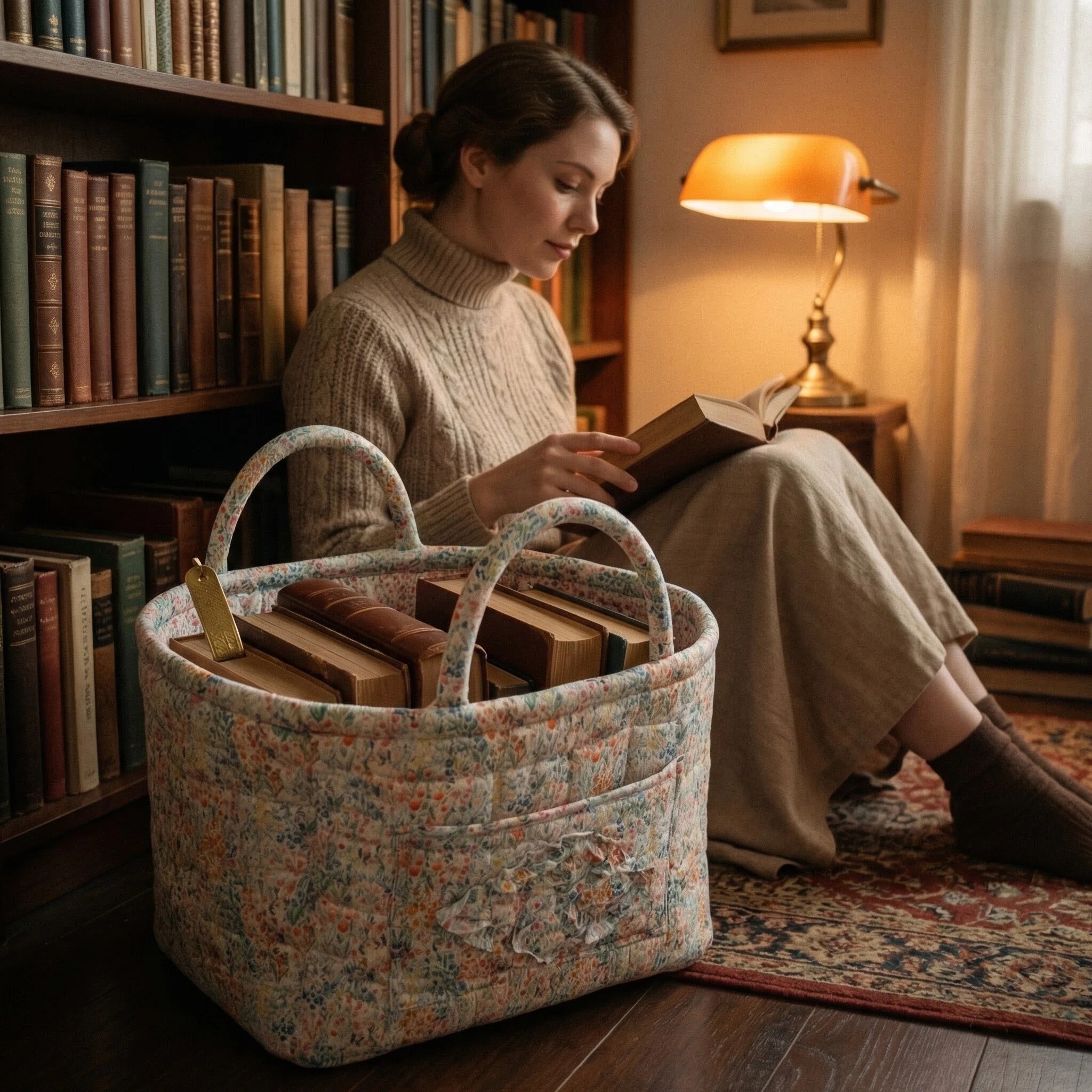 Floral Quilted Cotton Storage Basket