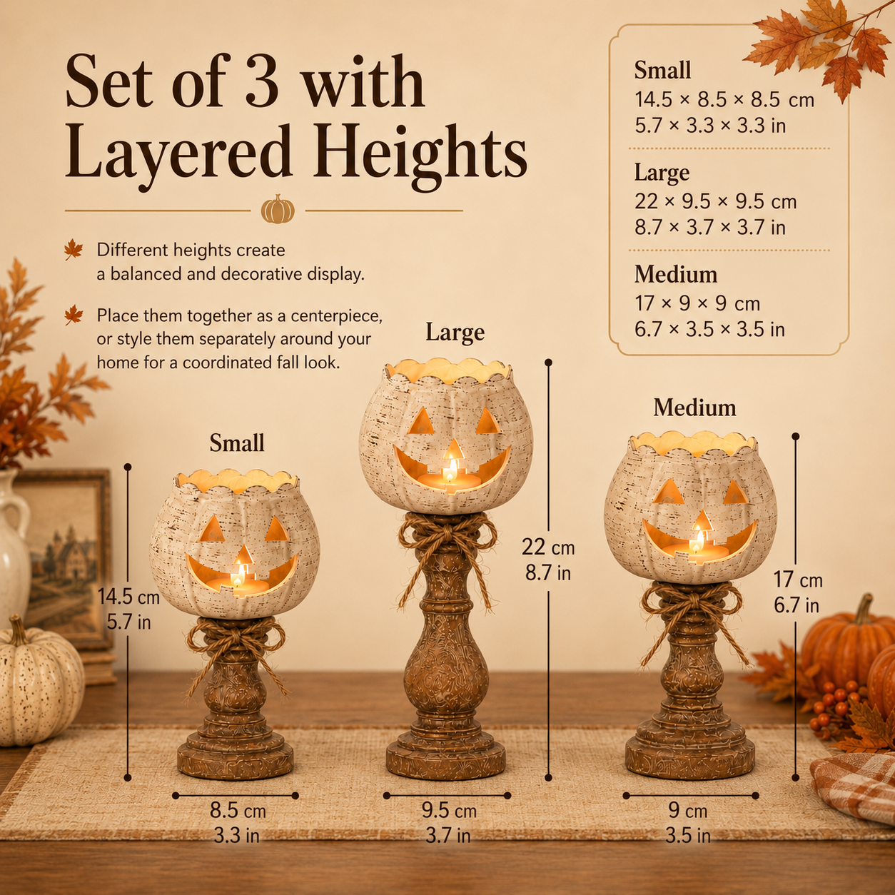 Rustic White Pumpkin Tealight Candle Holder Set of 3