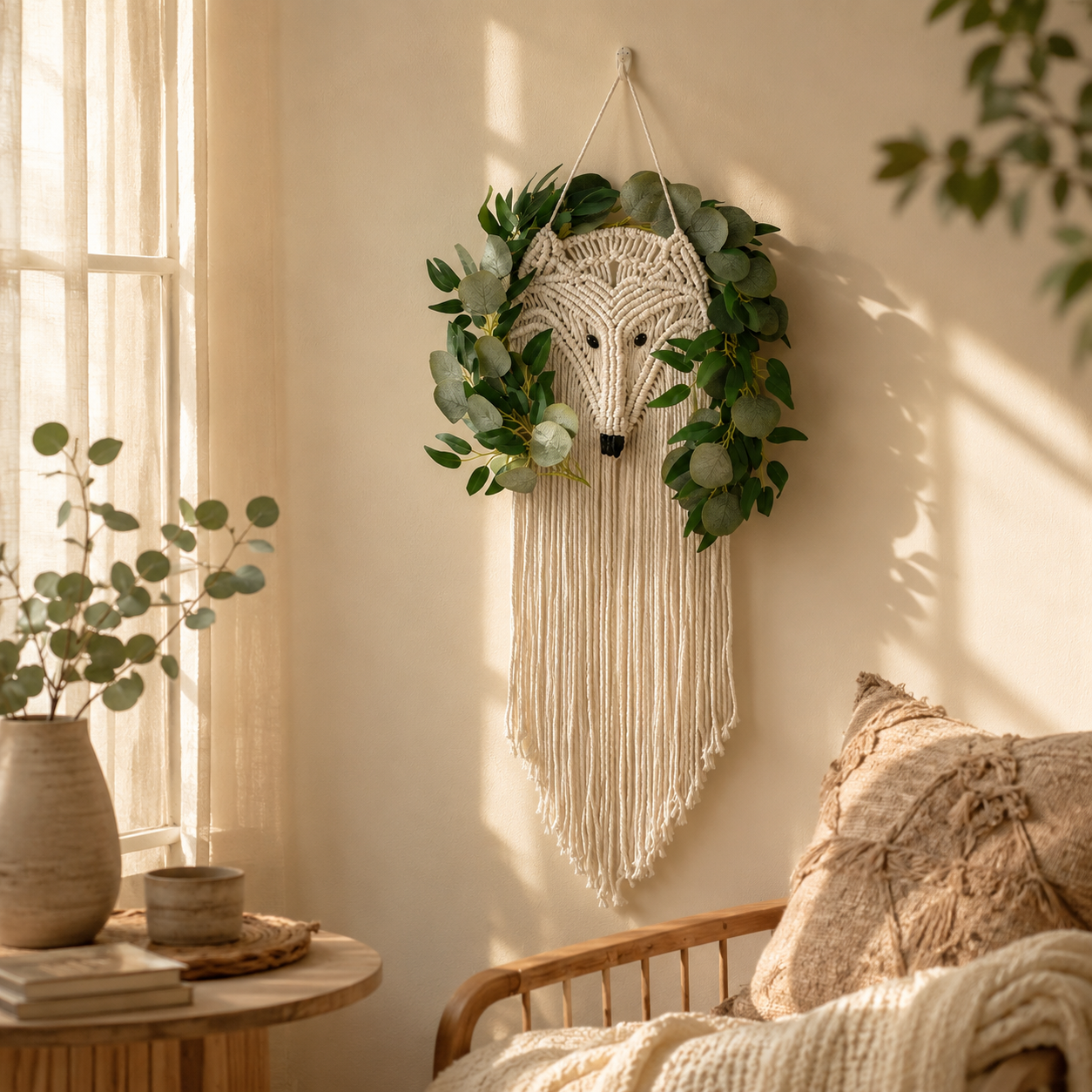 Woodland Fox Macramé Wall Hanging with Greenery