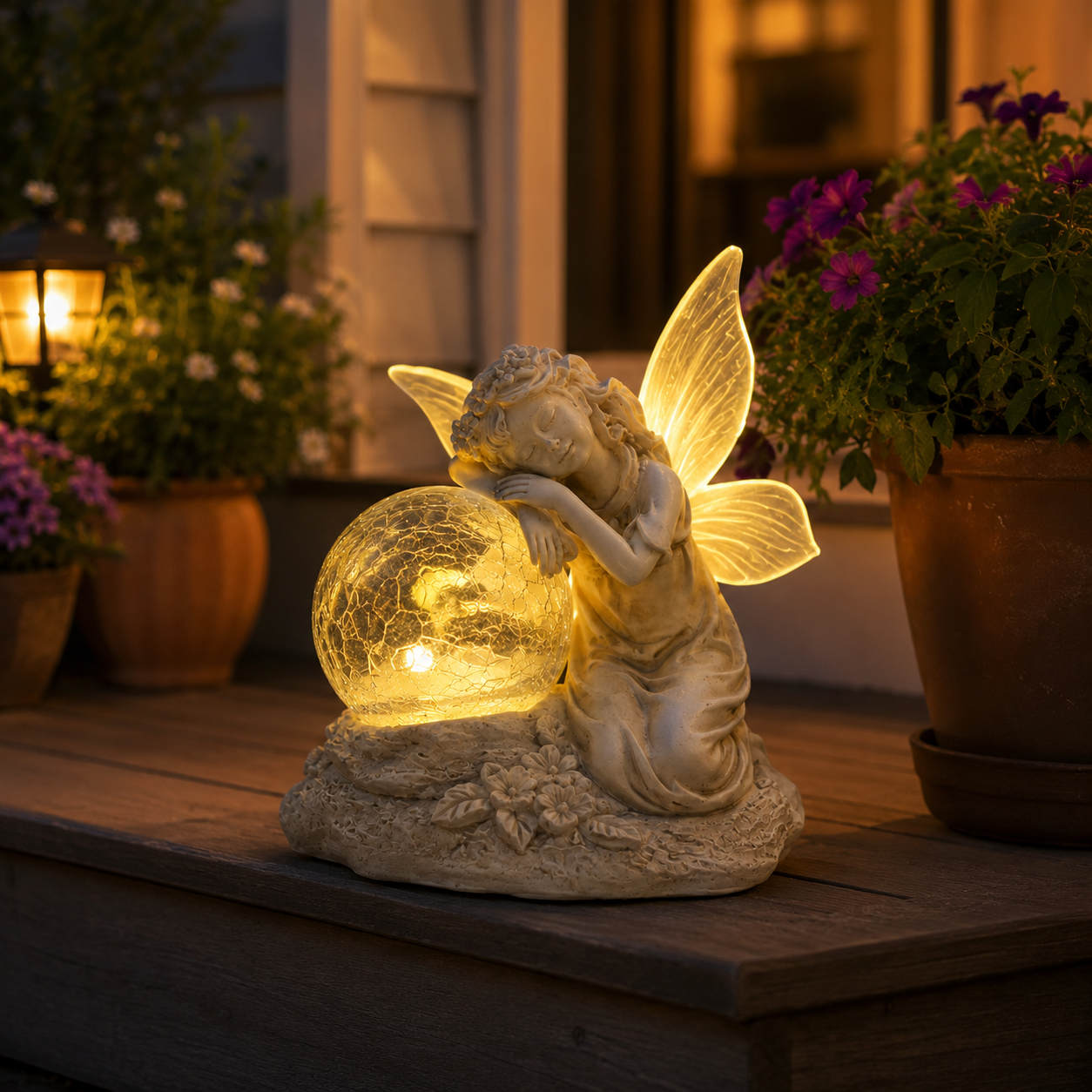 Solar-powered color-changing fairy statue