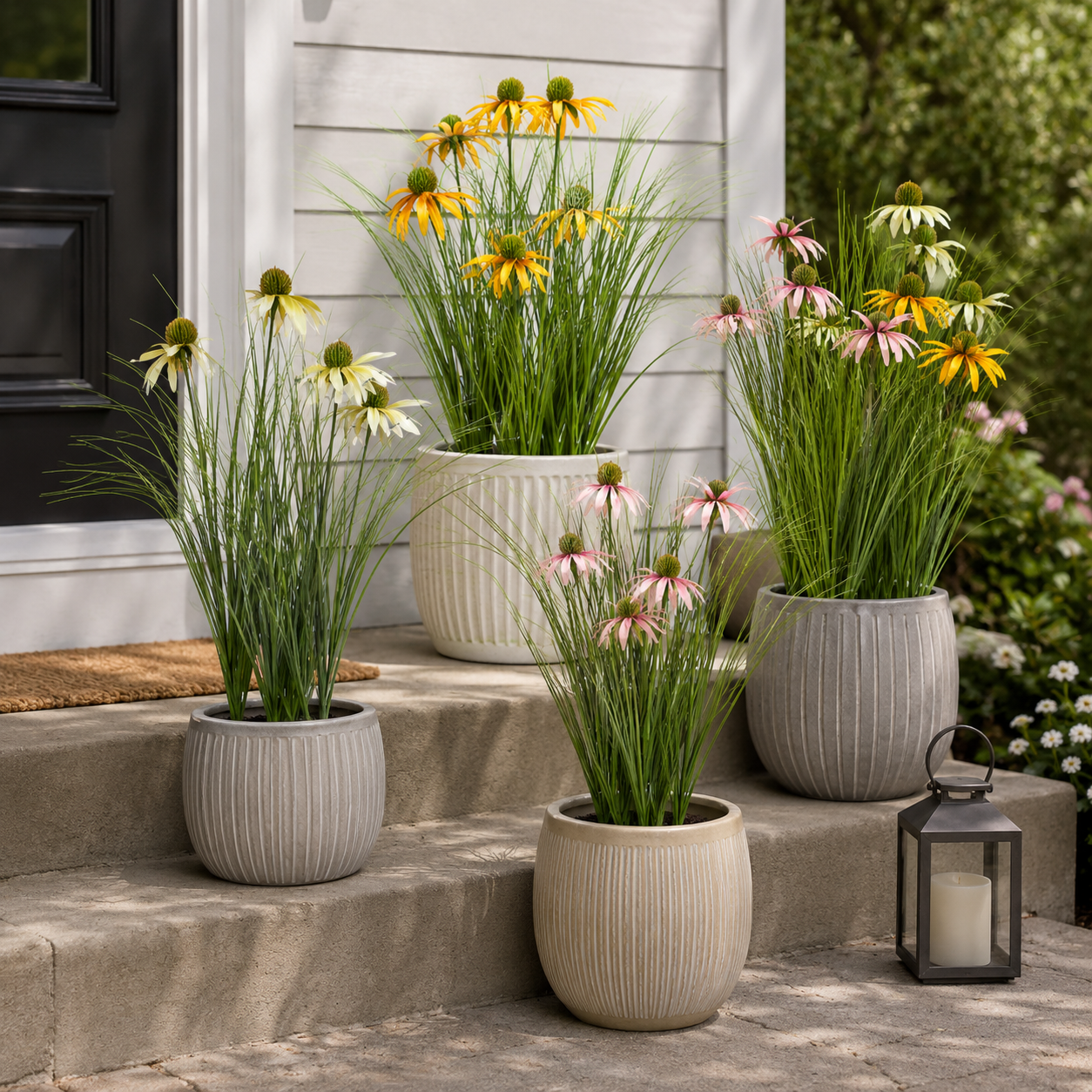 90cm Artificial Coneflower Grass Bush, 3-Head Faux Wildflower Stem
