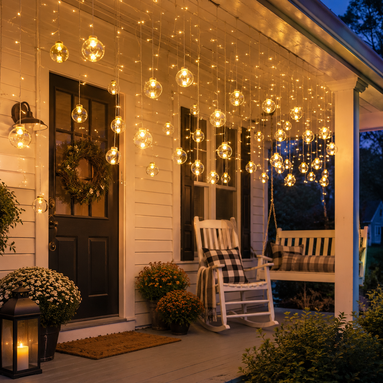 30-LED Transparent Globe Solar Hanging Curtain Lights