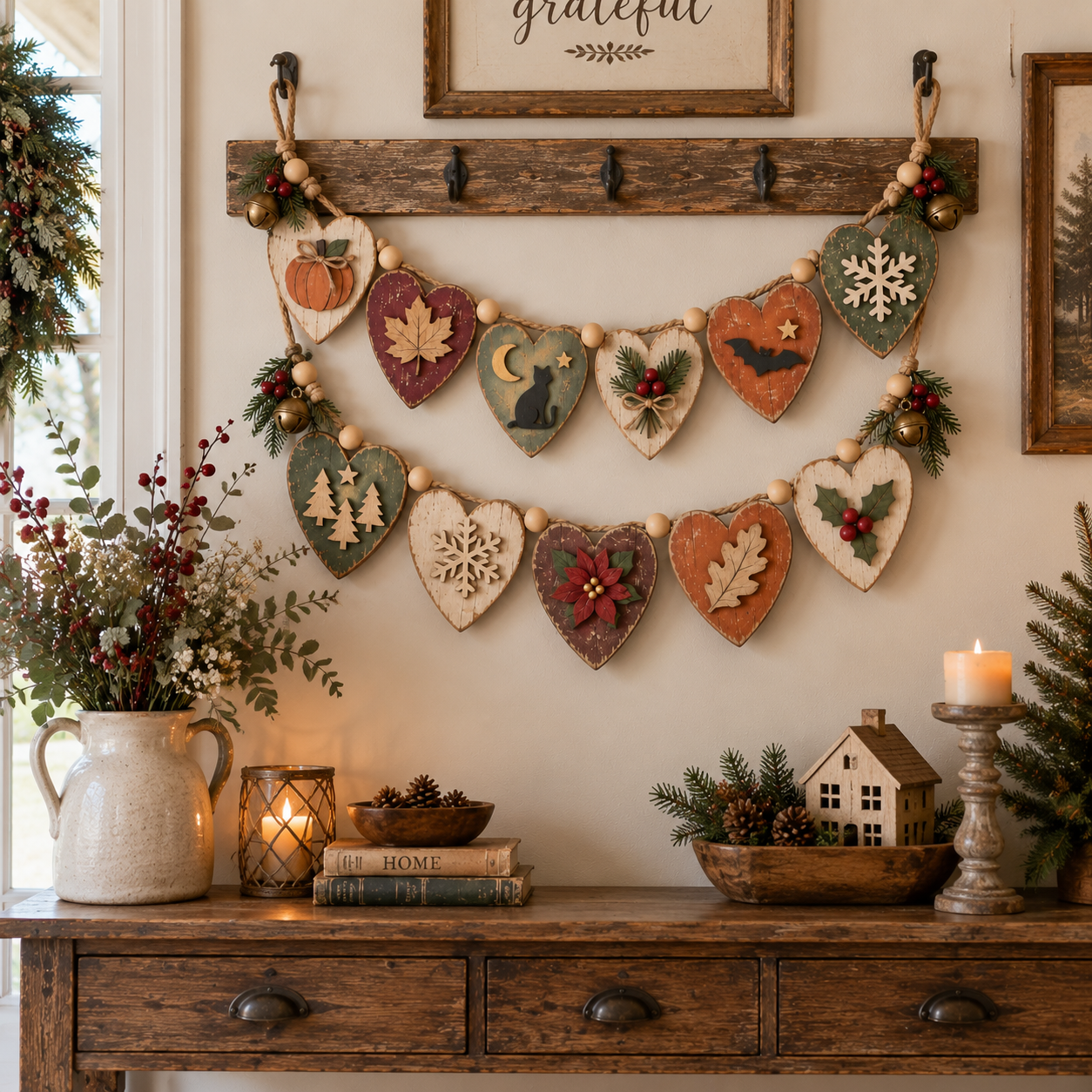 Vintage Seasonal Heart Garland