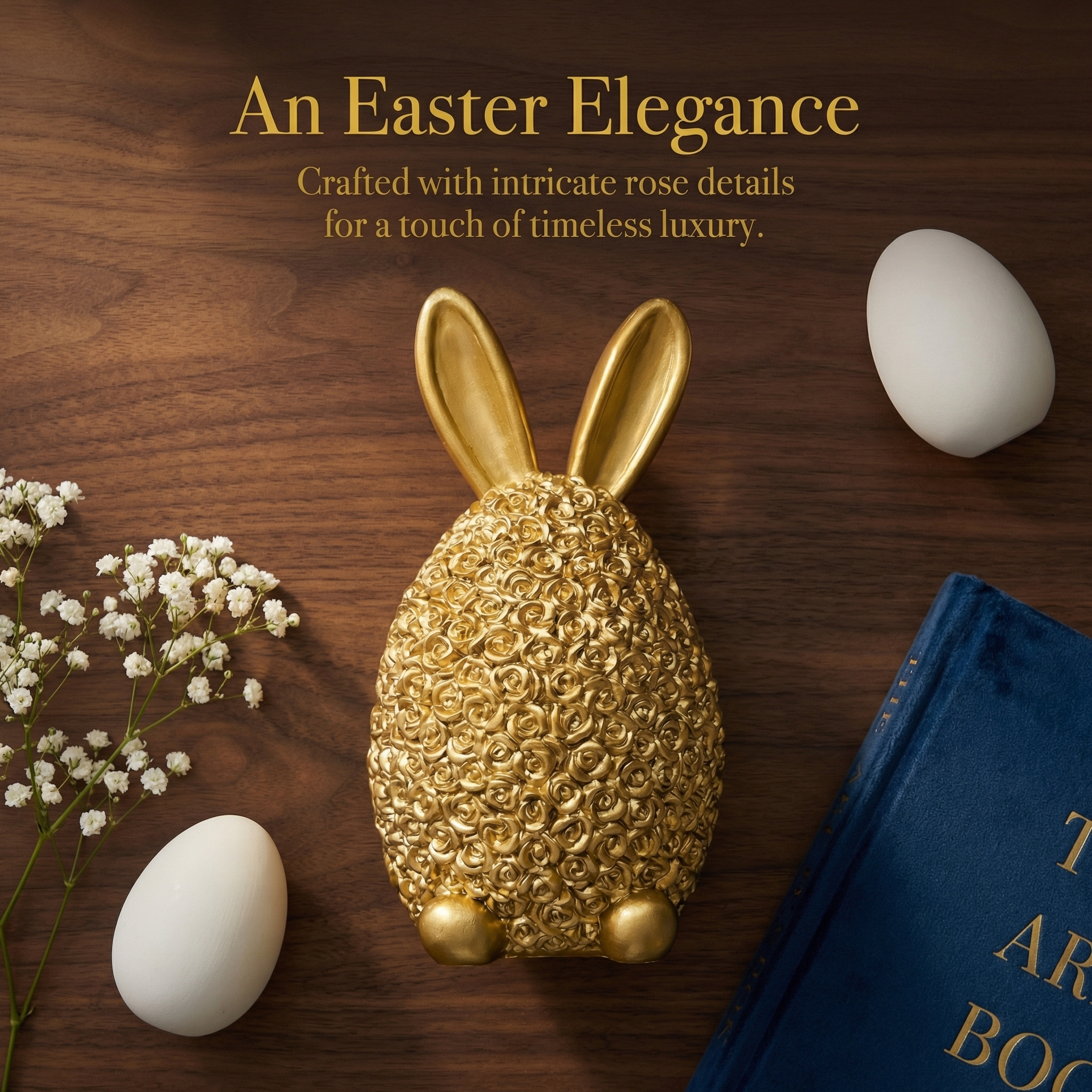 Easter Rose Bunny Night Light – Elegant Resin Rabbit Decor for Spring Home