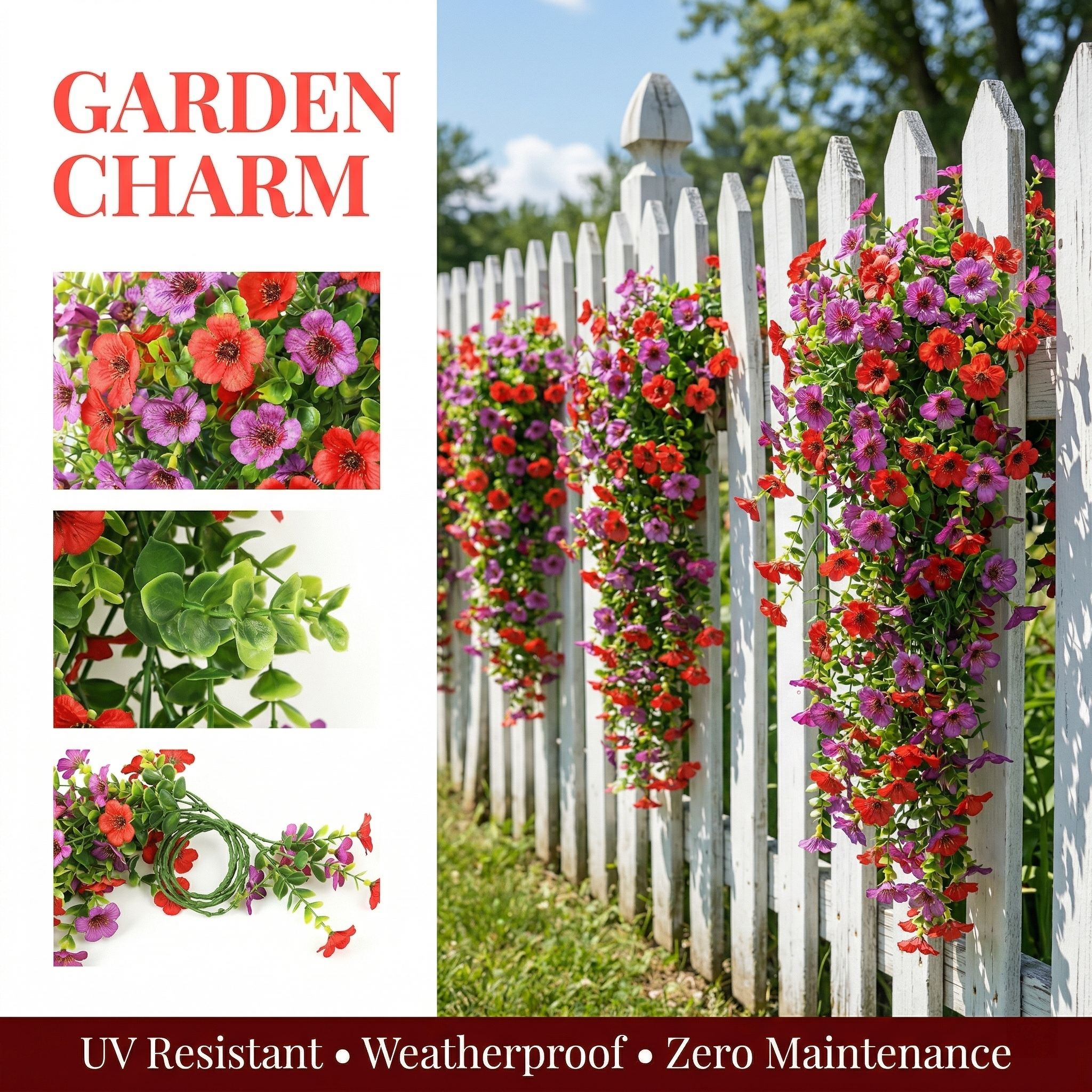 Artificial Hanging Flowers for Outdoor Planters, UV Resistant Faux Hanging Flowers for Porch, Balcony, Hanging Basket, Easter Spring Outdoor Decor, 4 Pack, 29.5 Inch