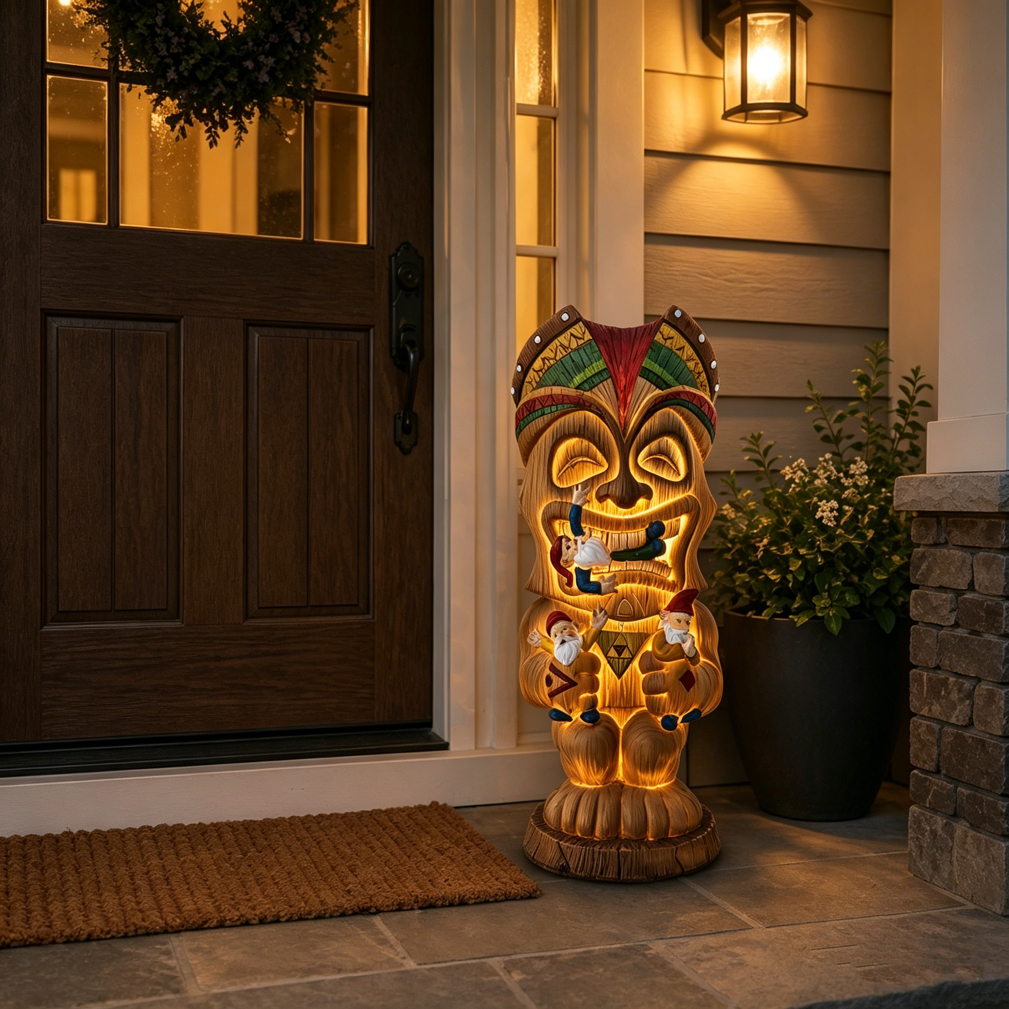 Solar-Powered Hawaiian Tiki Statue Light